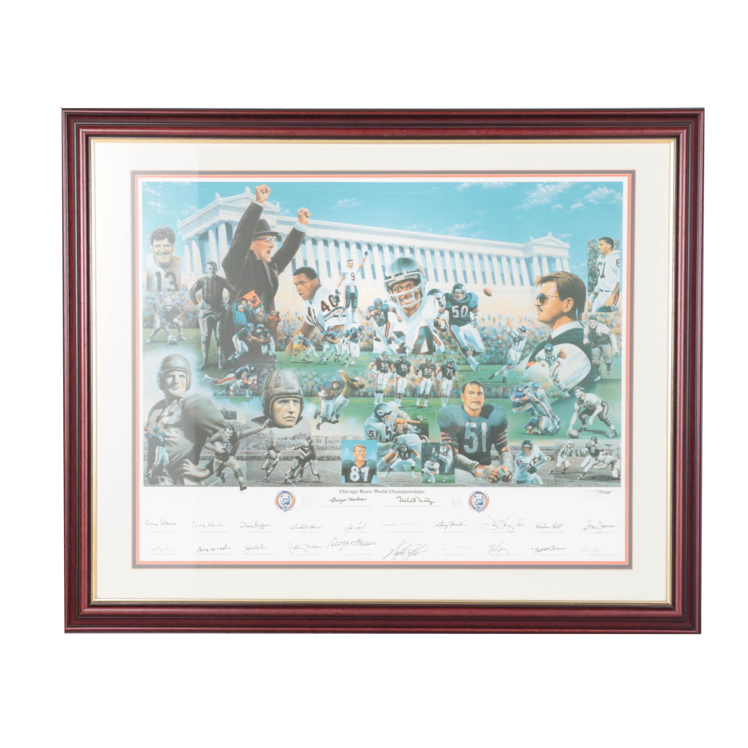 Chicago Bears Signed 75th Anniversary Offset Lithograph