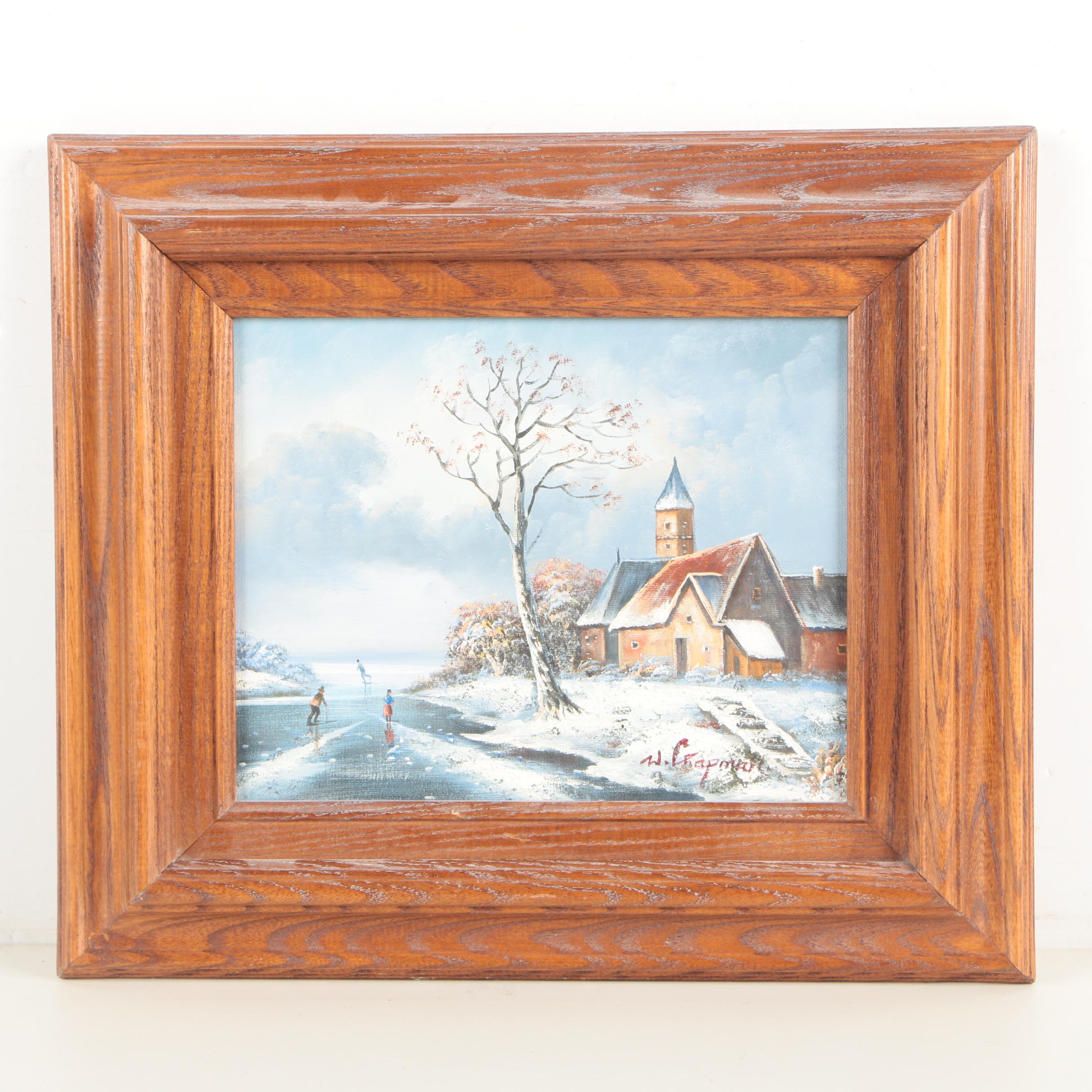 W. Chapman Oil Painting of a Wintry Landscape