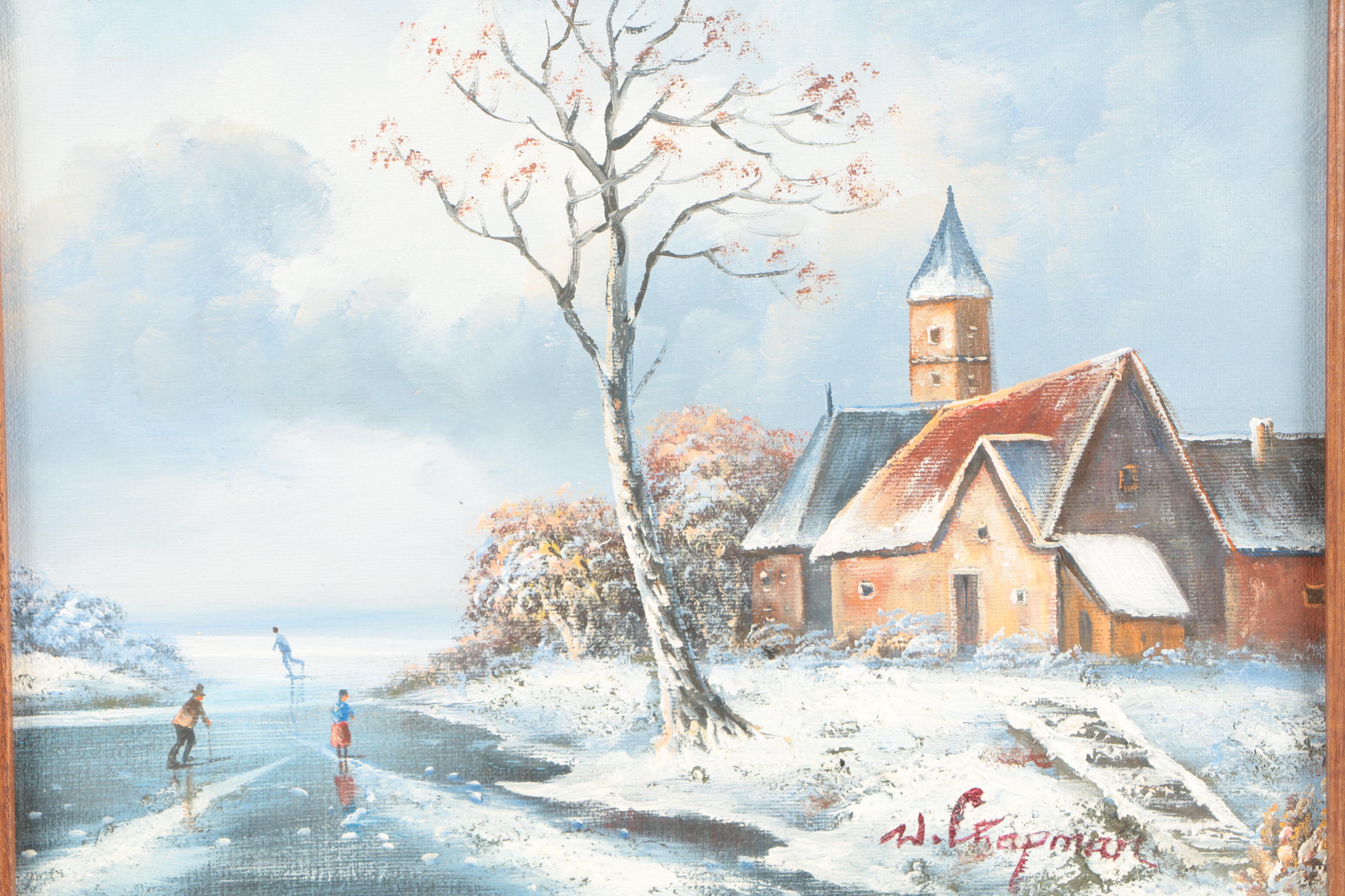 W. Chapman Oil Painting of a Wintry Landscape