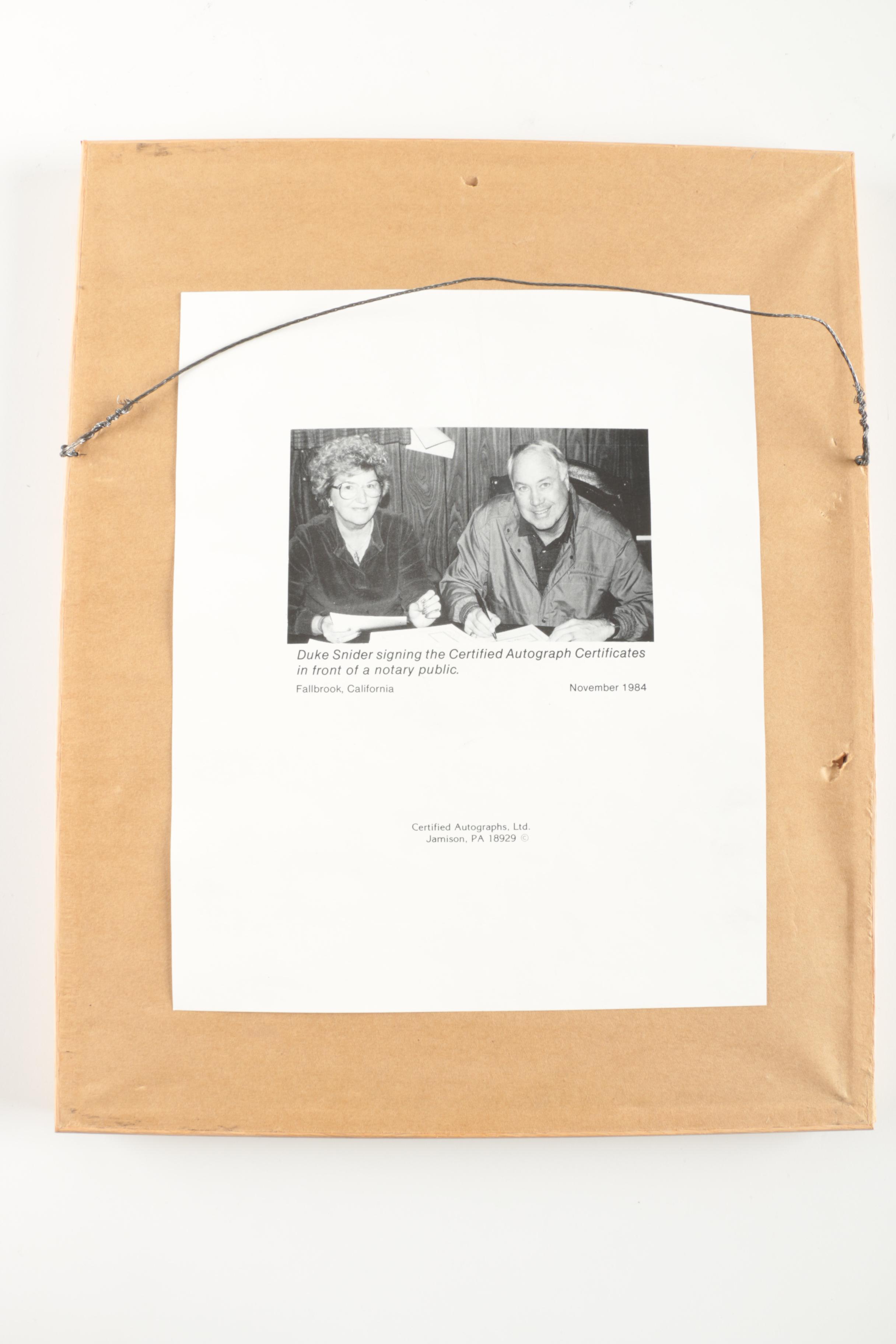 Framed Duke Snider Autograph and Achievements