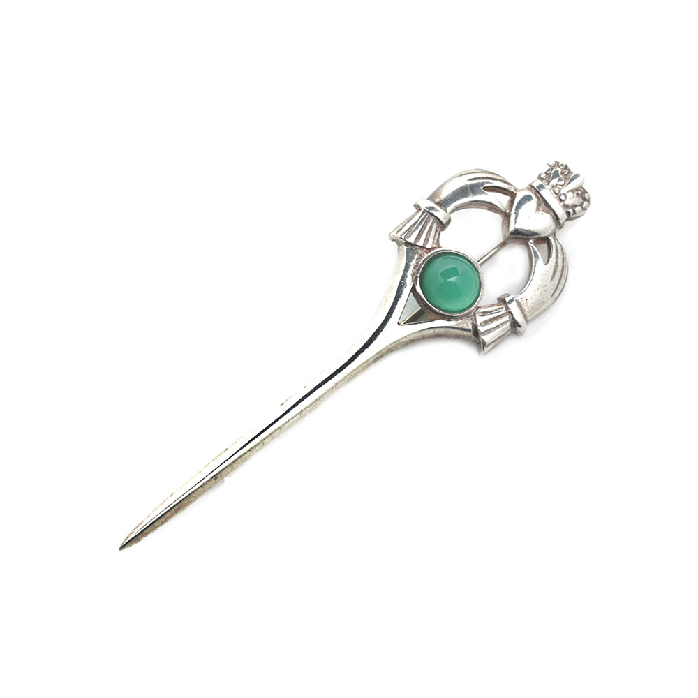 Vintage Edinburg Sterling Silver Chalcedony Claddagh (fáinne Chladaigh) Brooch