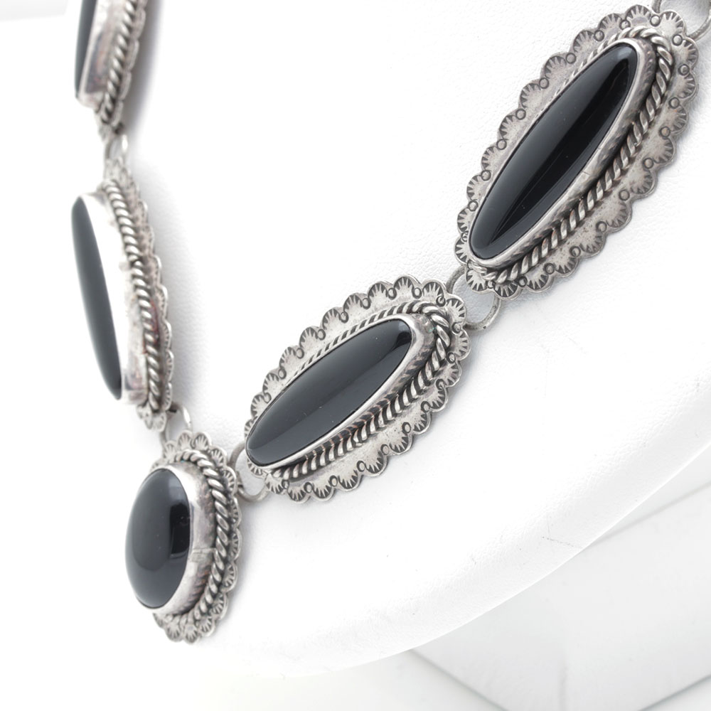 Sara Platero Navajo Diné Sterling Silver Black Onyx Concho Necklace