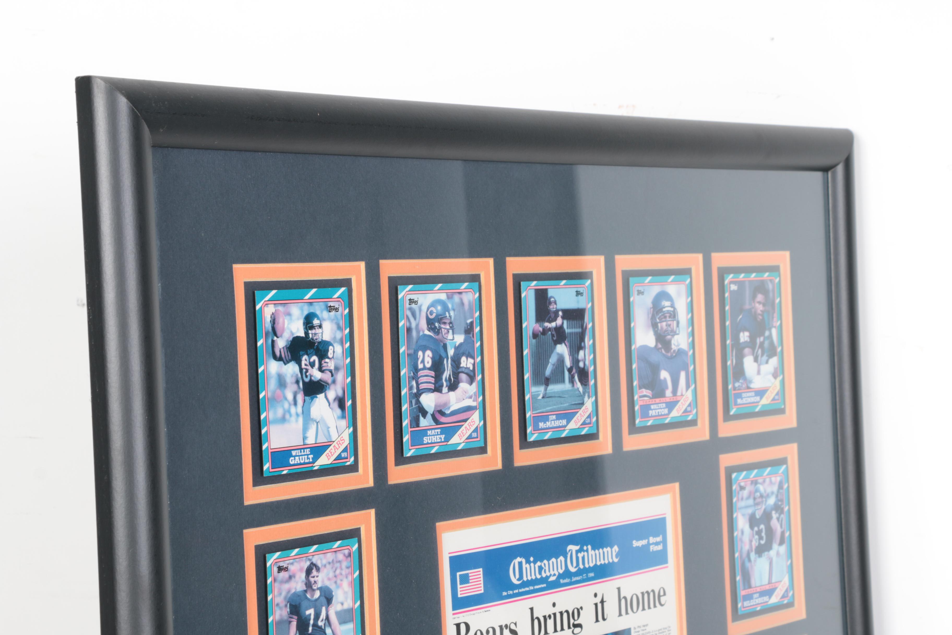 Framed Chicago Bears Newspaper and Cards