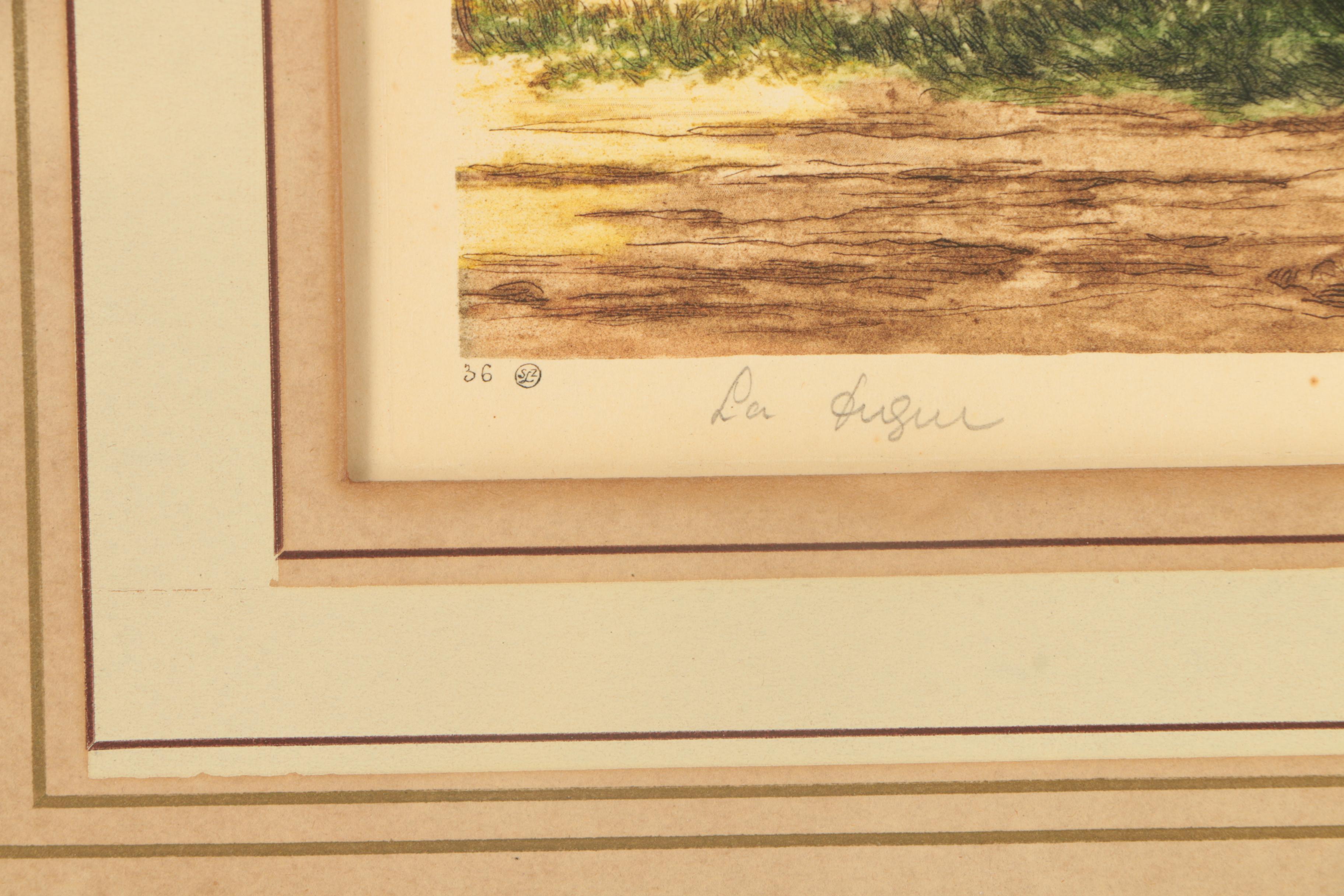 Mid-Century Paris Etching Society Aquatint on Paper of Country Landscape Scene