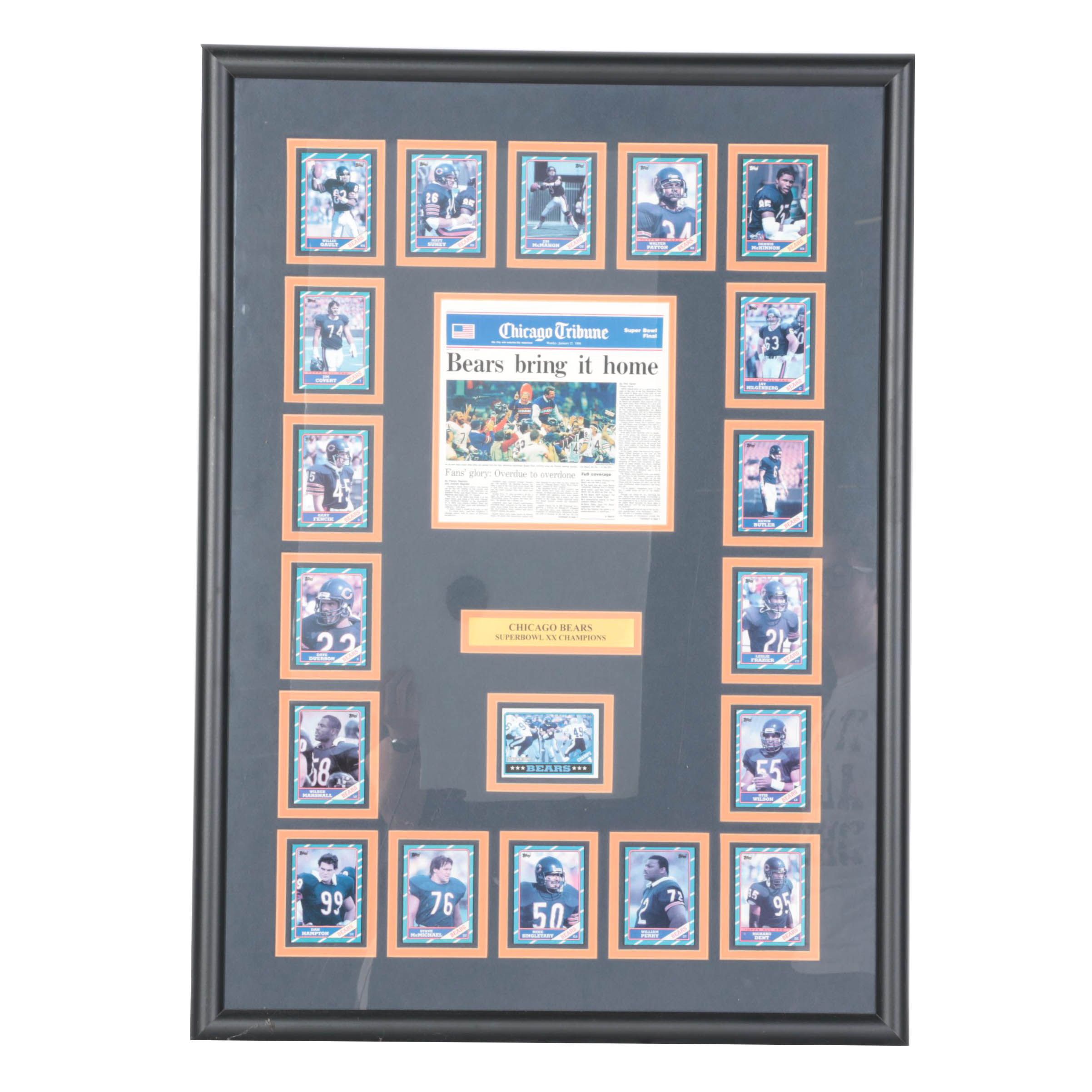 Framed Chicago Bears Newspaper and Cards