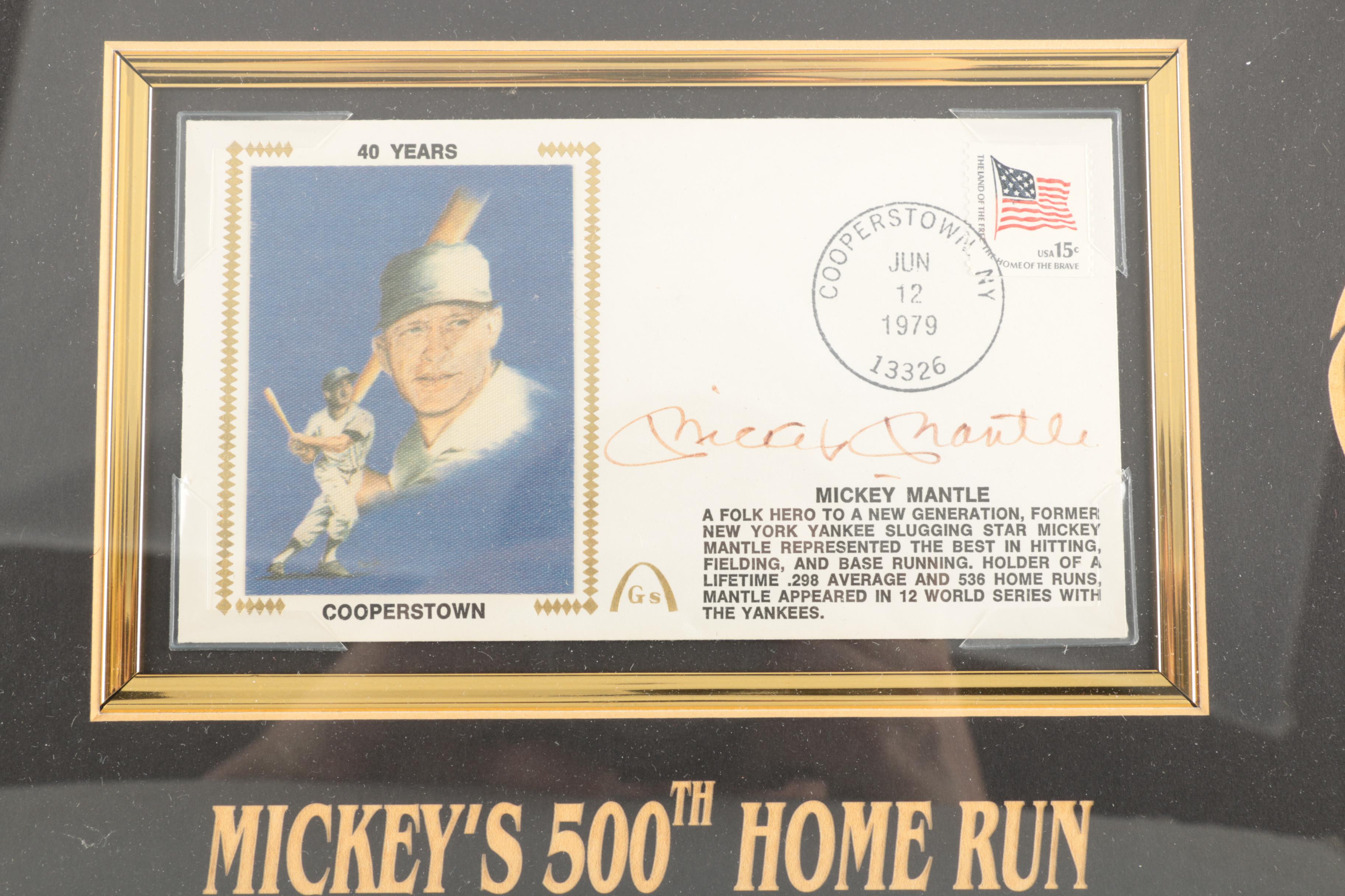 Mickey Mantle Autographed Postcard in Framed Photo Display