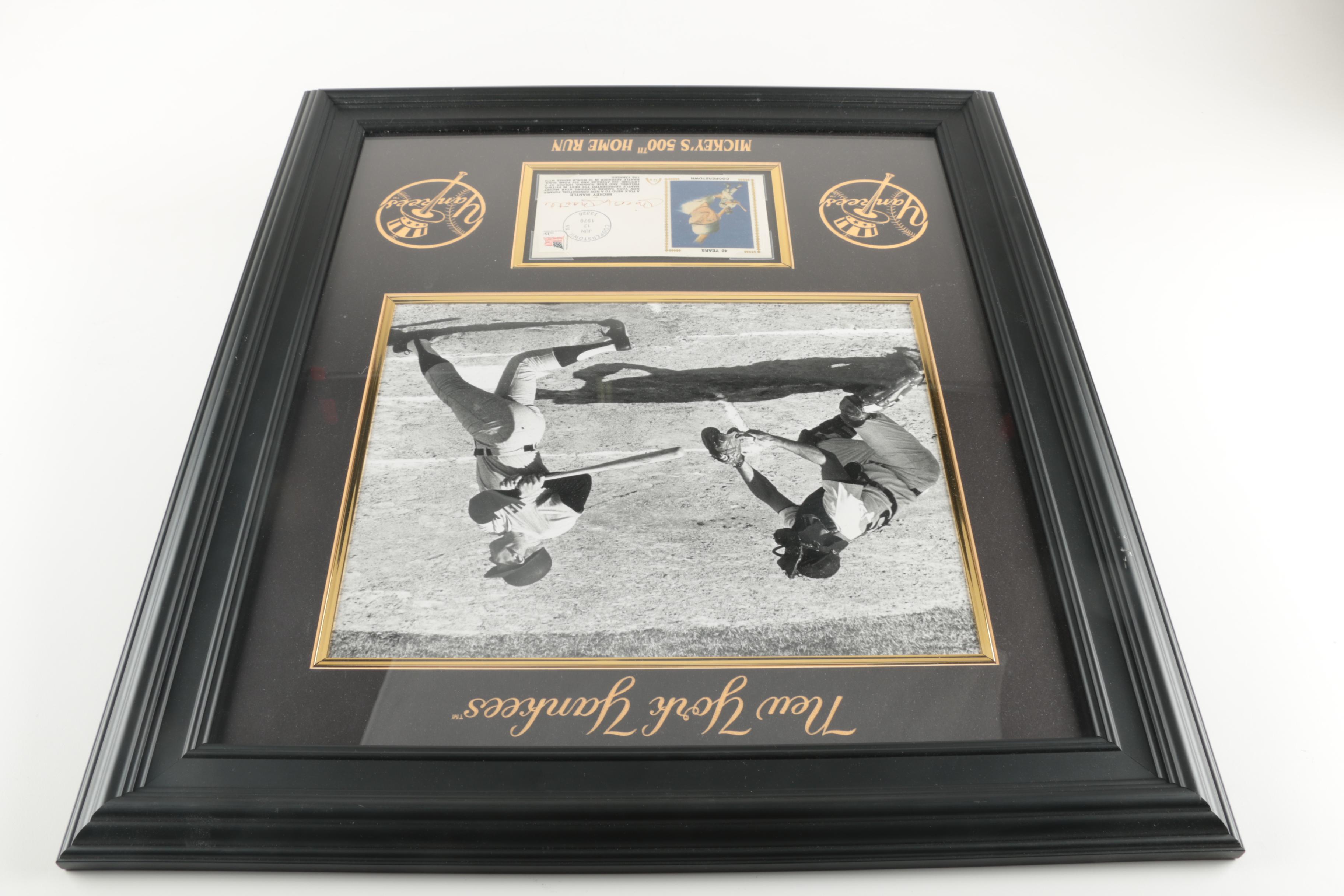 Mickey Mantle Autographed Postcard in Framed Photo Display