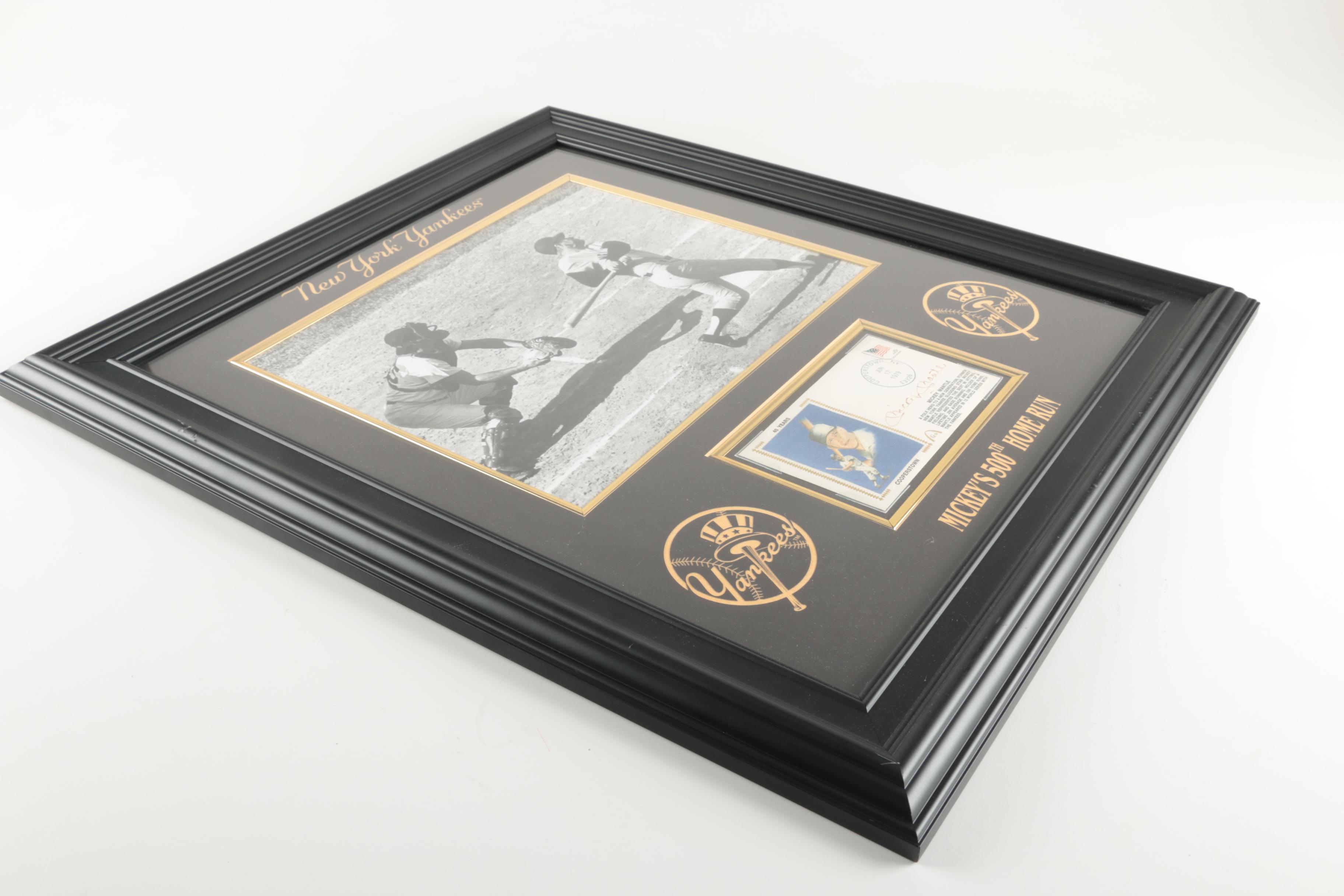 Mickey Mantle Autographed Postcard in Framed Photo Display