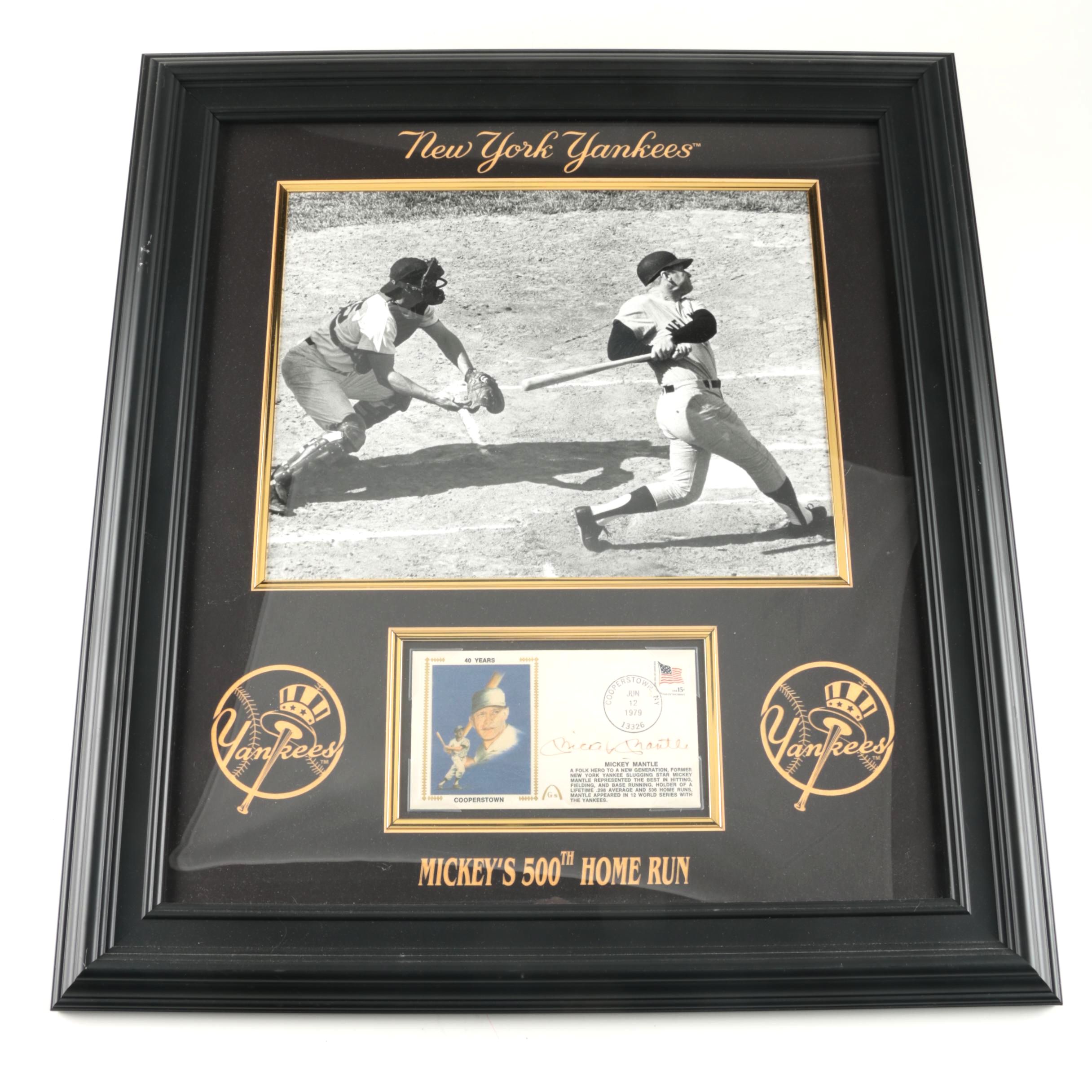 Mickey Mantle Autographed Postcard in Framed Photo Display
