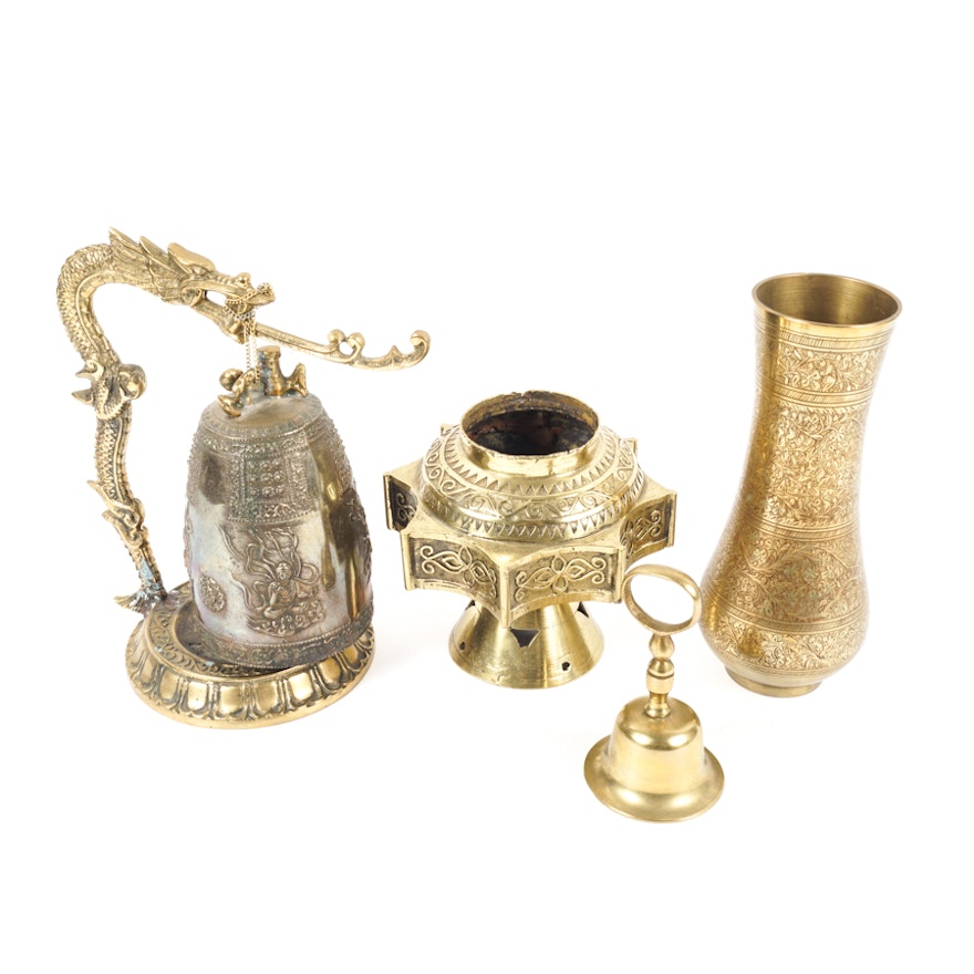 Assortment of Brass Decor Including Bells