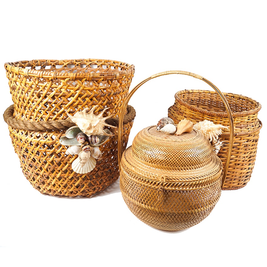 Shell Adorned Woven Baskets