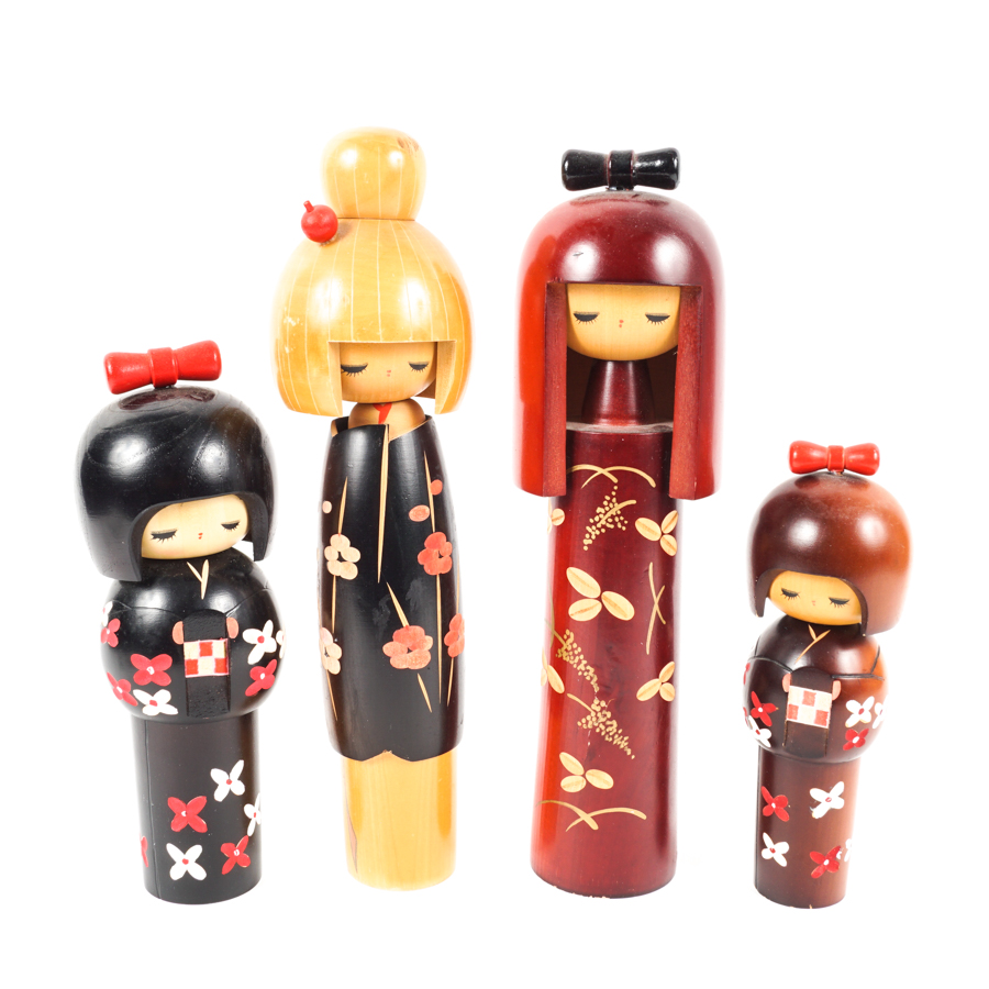 Colorful Vintage Japanese Kokeshi Dolls