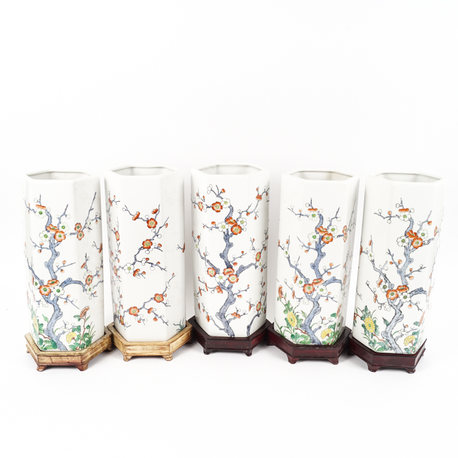 Set of Matching Chinese Vases Featuring Cherry Blossoms