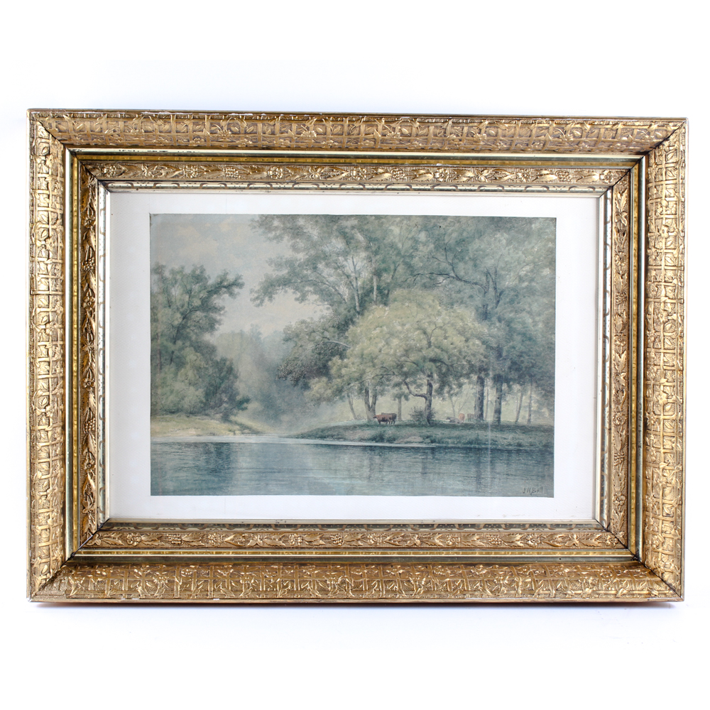 J. W. Bell Watercolor Pastoral Scene