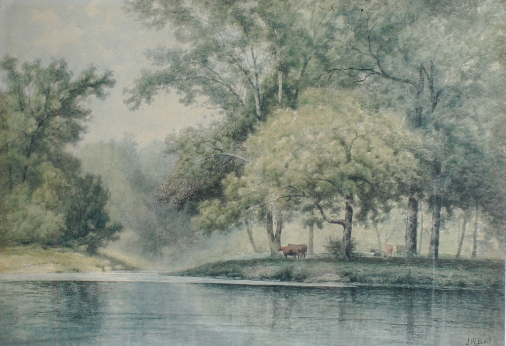 J. W. Bell Watercolor Pastoral Scene
