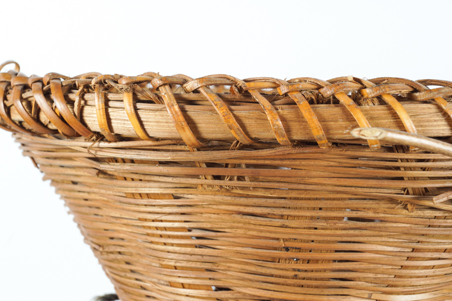 Woven Fishing Basket with Woven and Carved Fish Accents