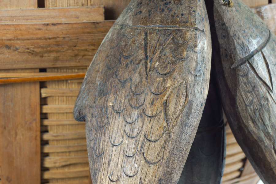 Woven Fishing Basket with Woven and Carved Fish Accents