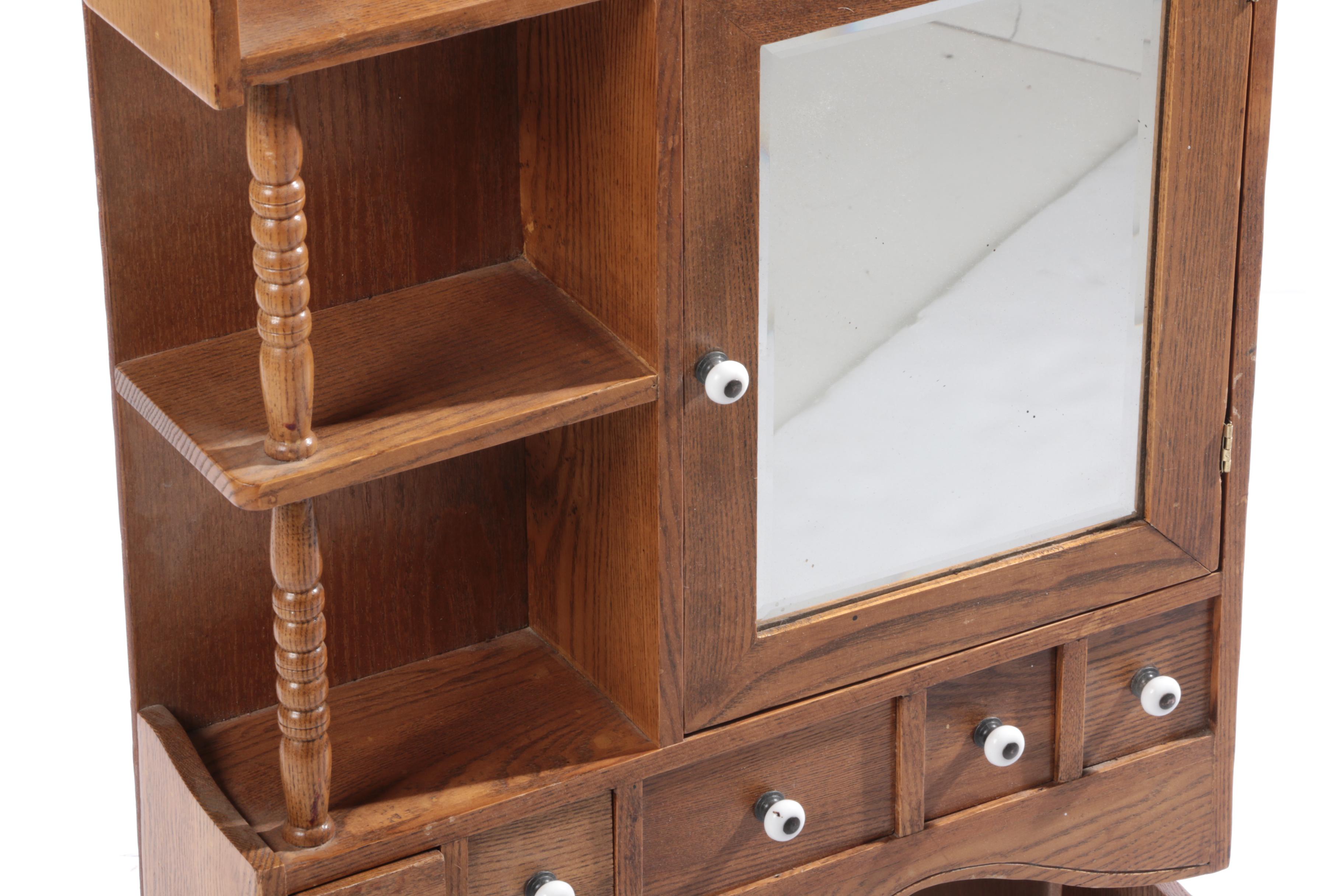 Oak Wall Mount Curio Cabinet with Mirror
