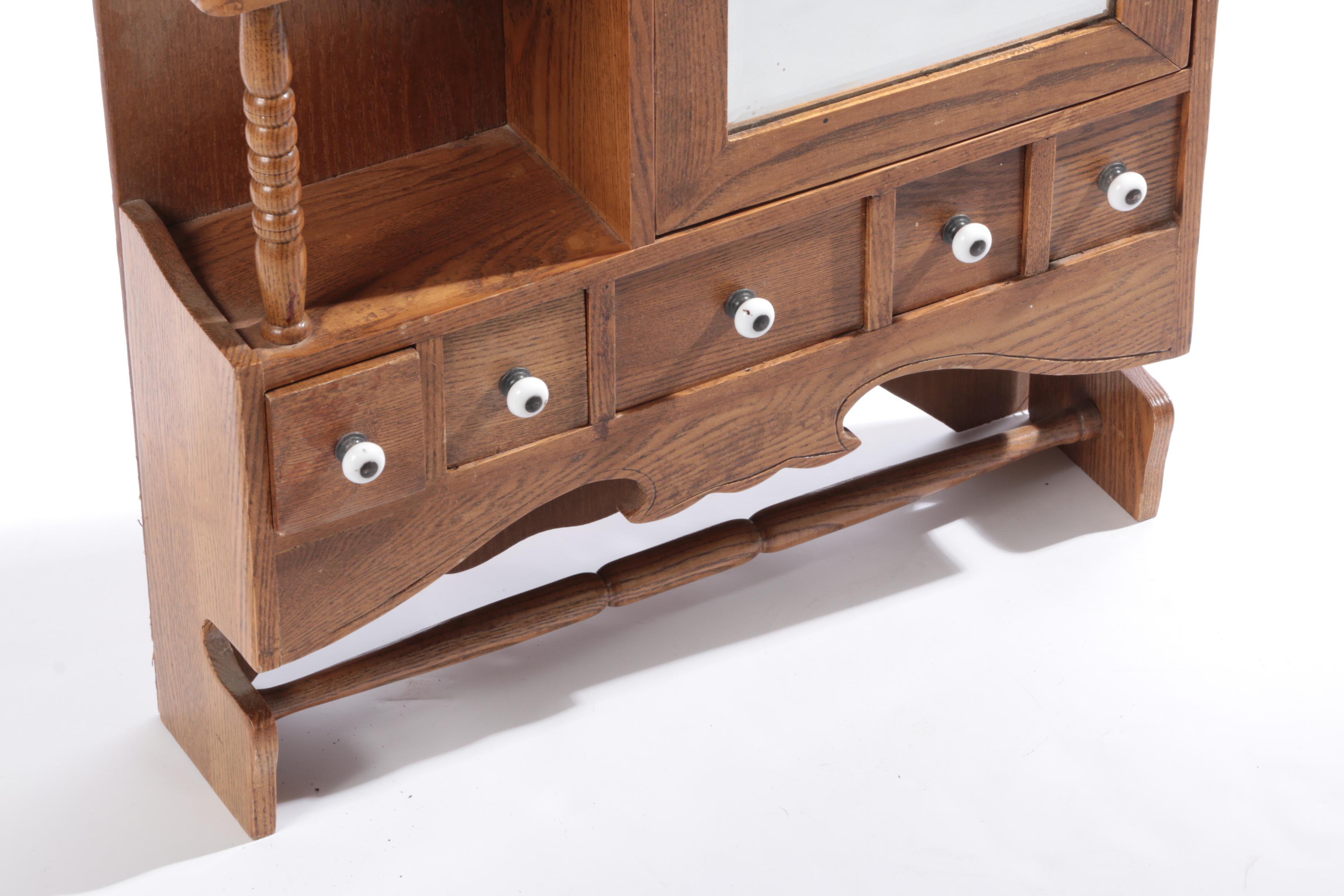 Oak Wall Mount Curio Cabinet with Mirror