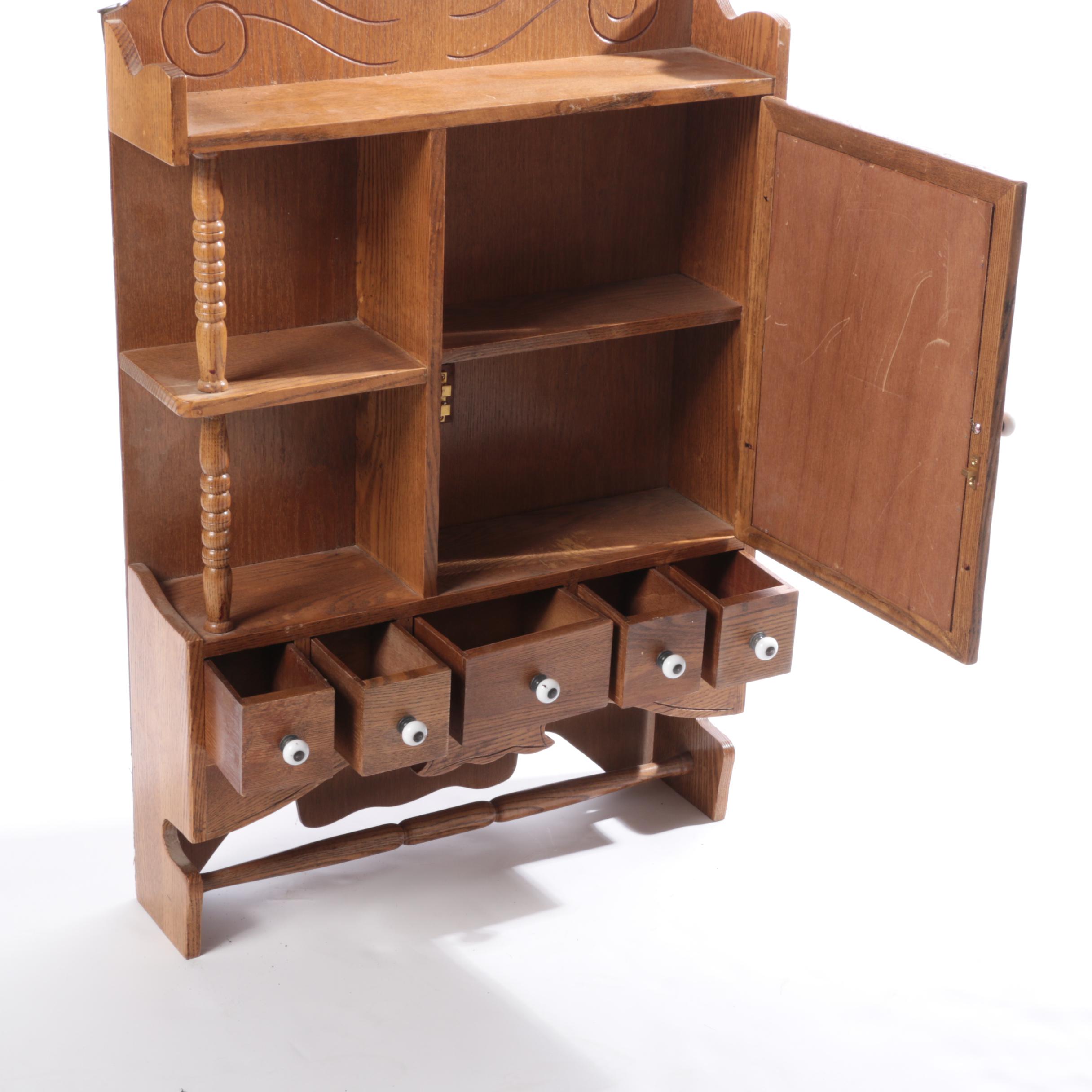 Oak Wall Mount Curio Cabinet with Mirror