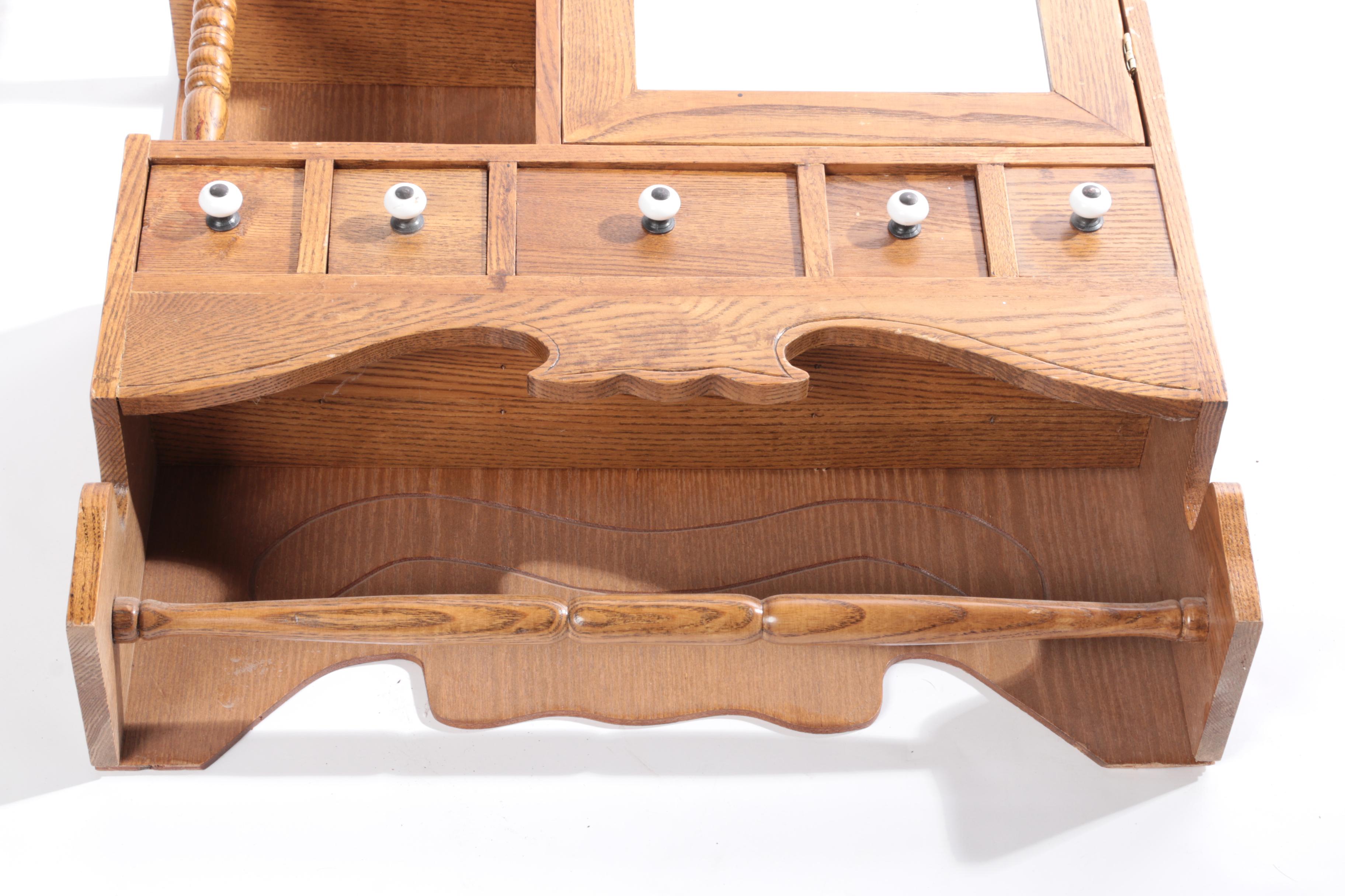 Oak Wall Mount Curio Cabinet with Mirror