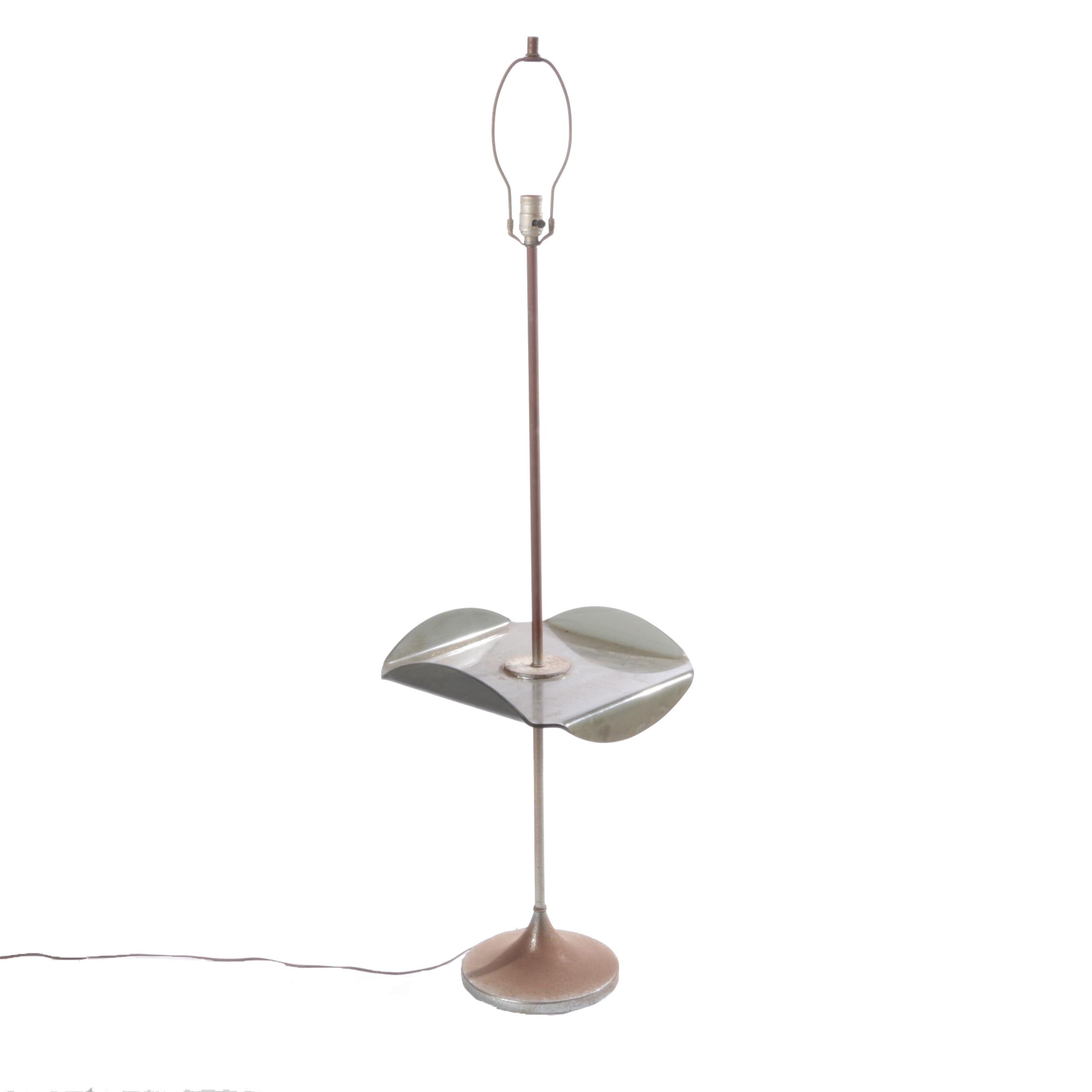 Vintage Mid-Century Metal Floor Lamp with Acrylic Tray Table