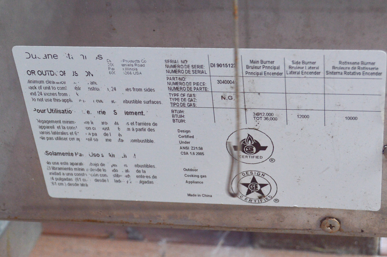 Ducane Stainless Steel Grill