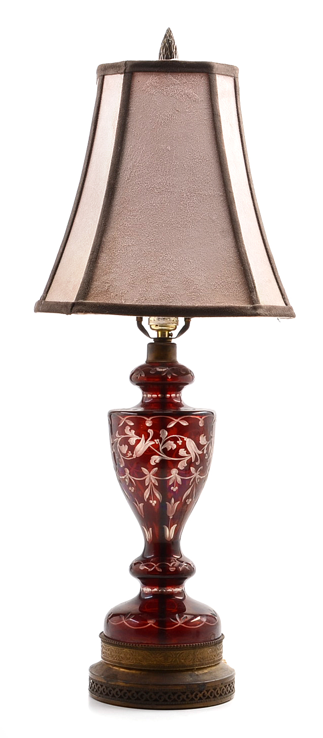Vintage Ruby Cut to Clear Glass Table Lamps