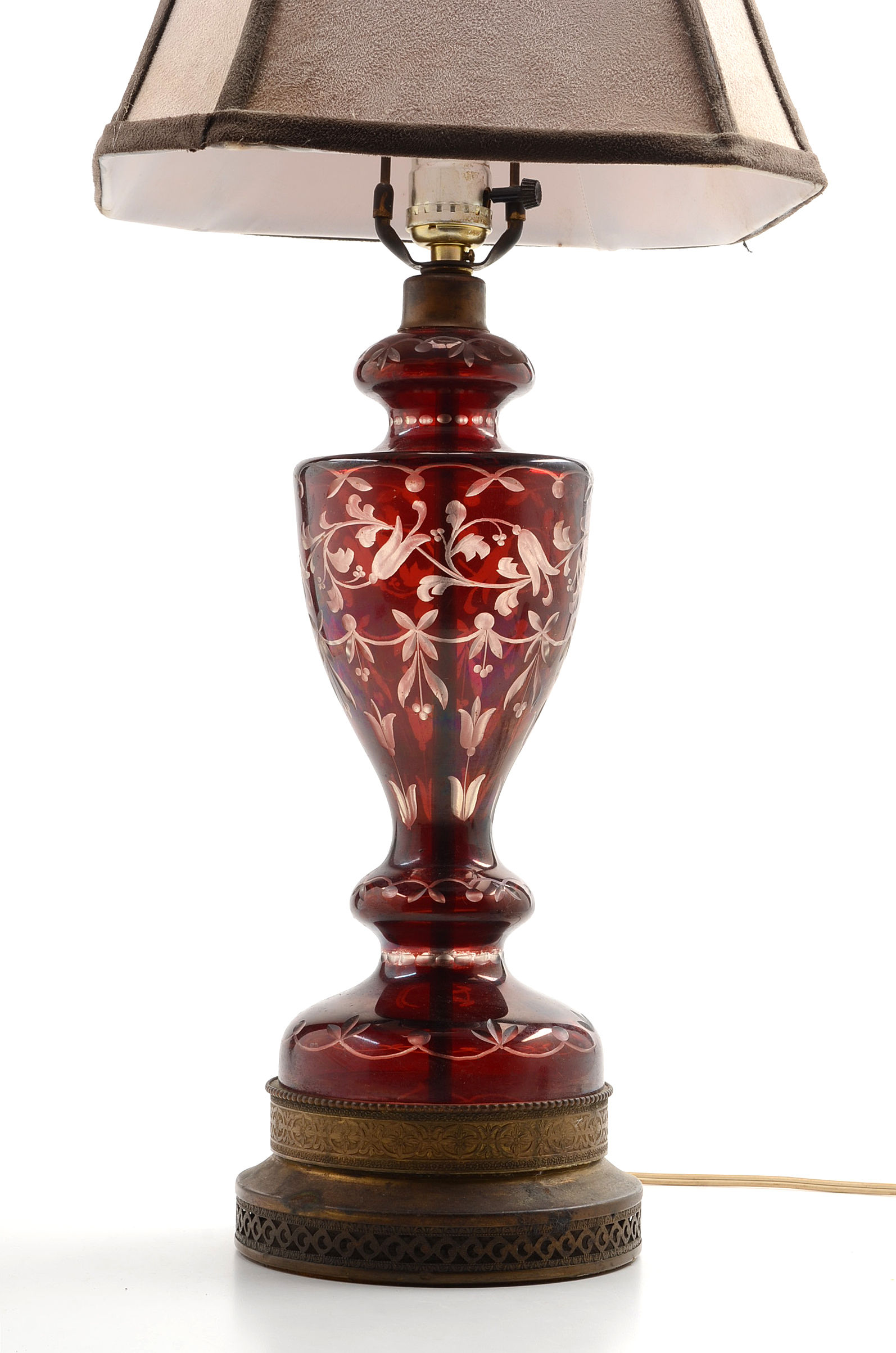 Vintage Ruby Cut to Clear Glass Table Lamps