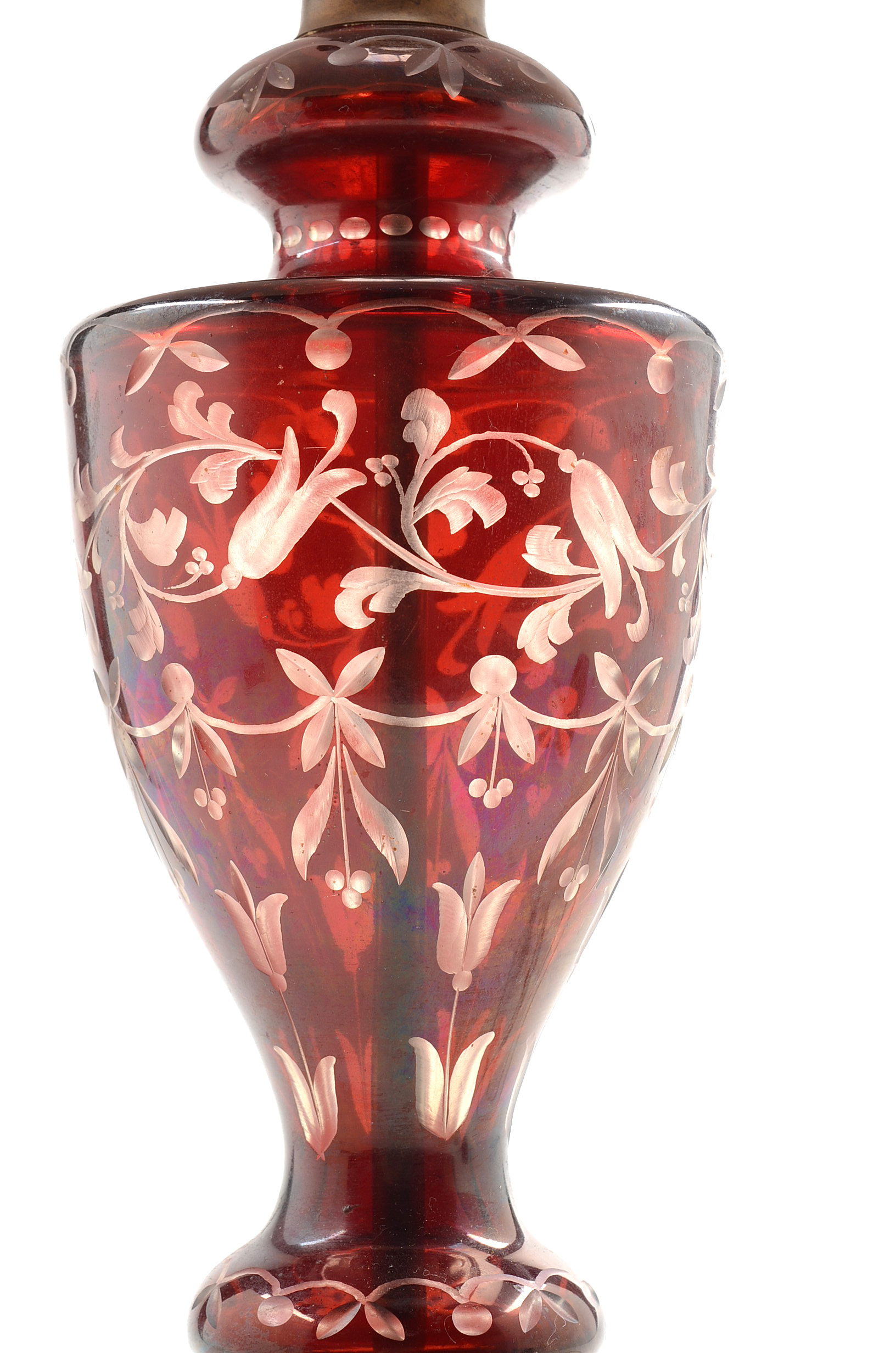 Vintage Ruby Cut to Clear Glass Table Lamps