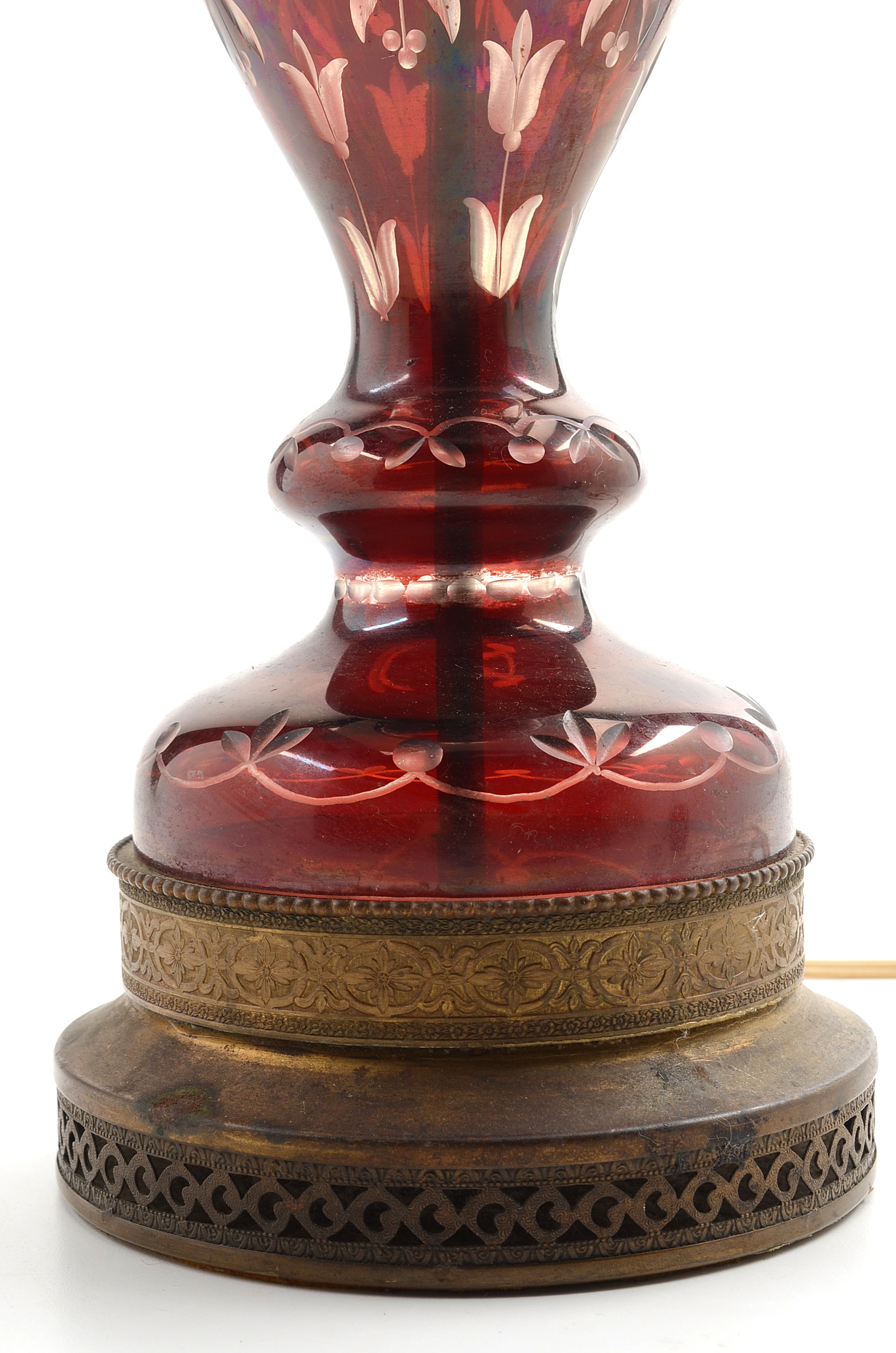 Vintage Ruby Cut to Clear Glass Table Lamps