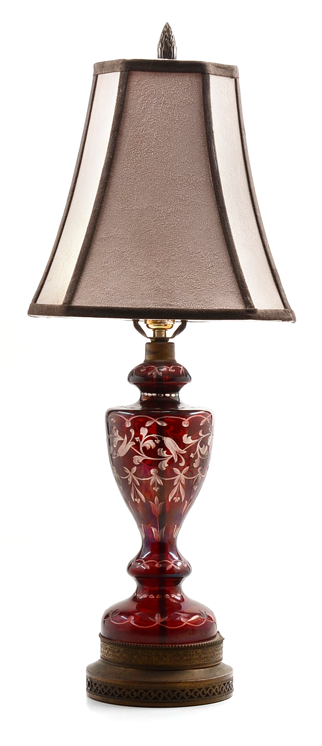 Vintage Ruby Cut to Clear Glass Table Lamps