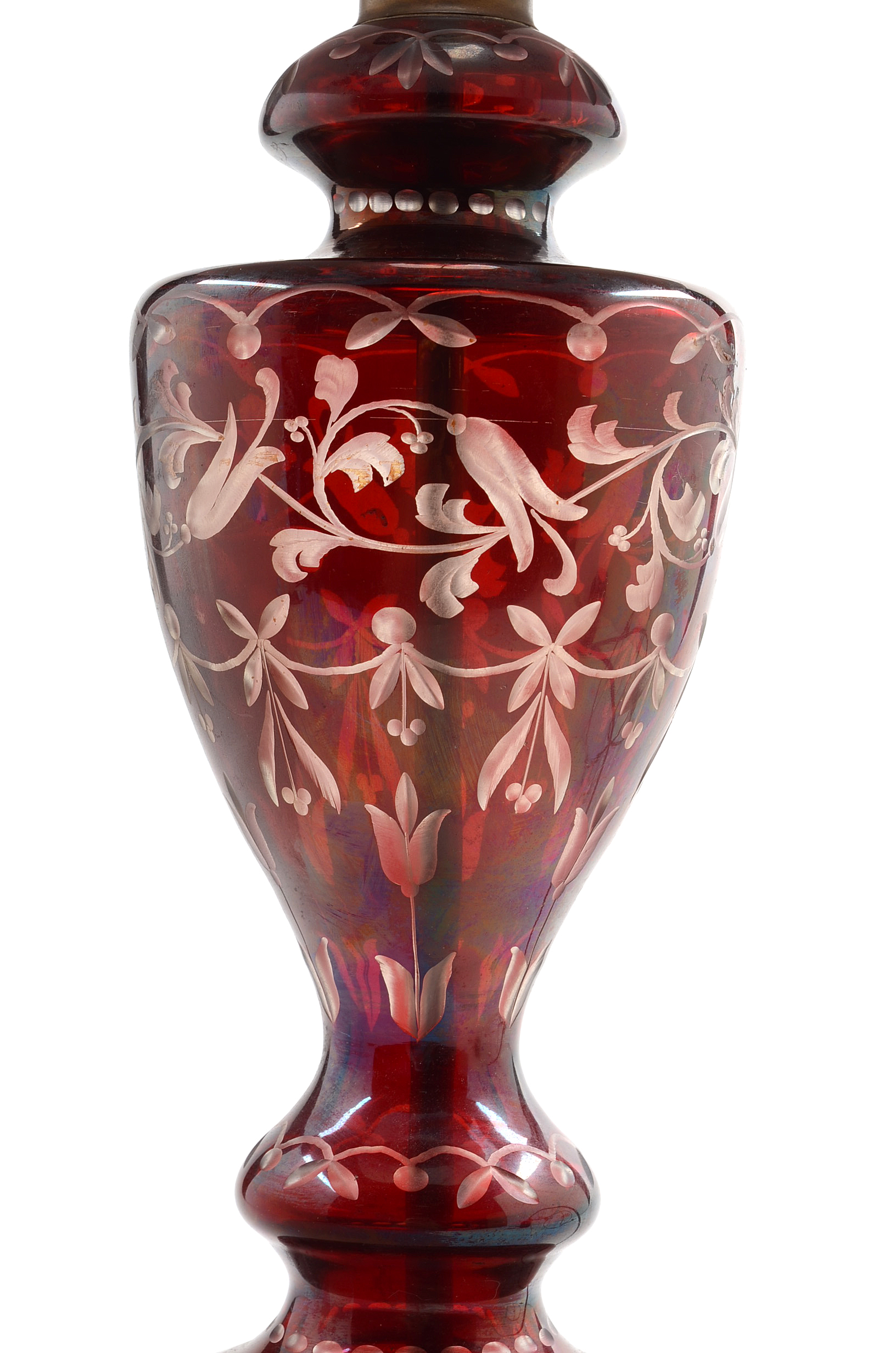 Vintage Ruby Cut to Clear Glass Table Lamps