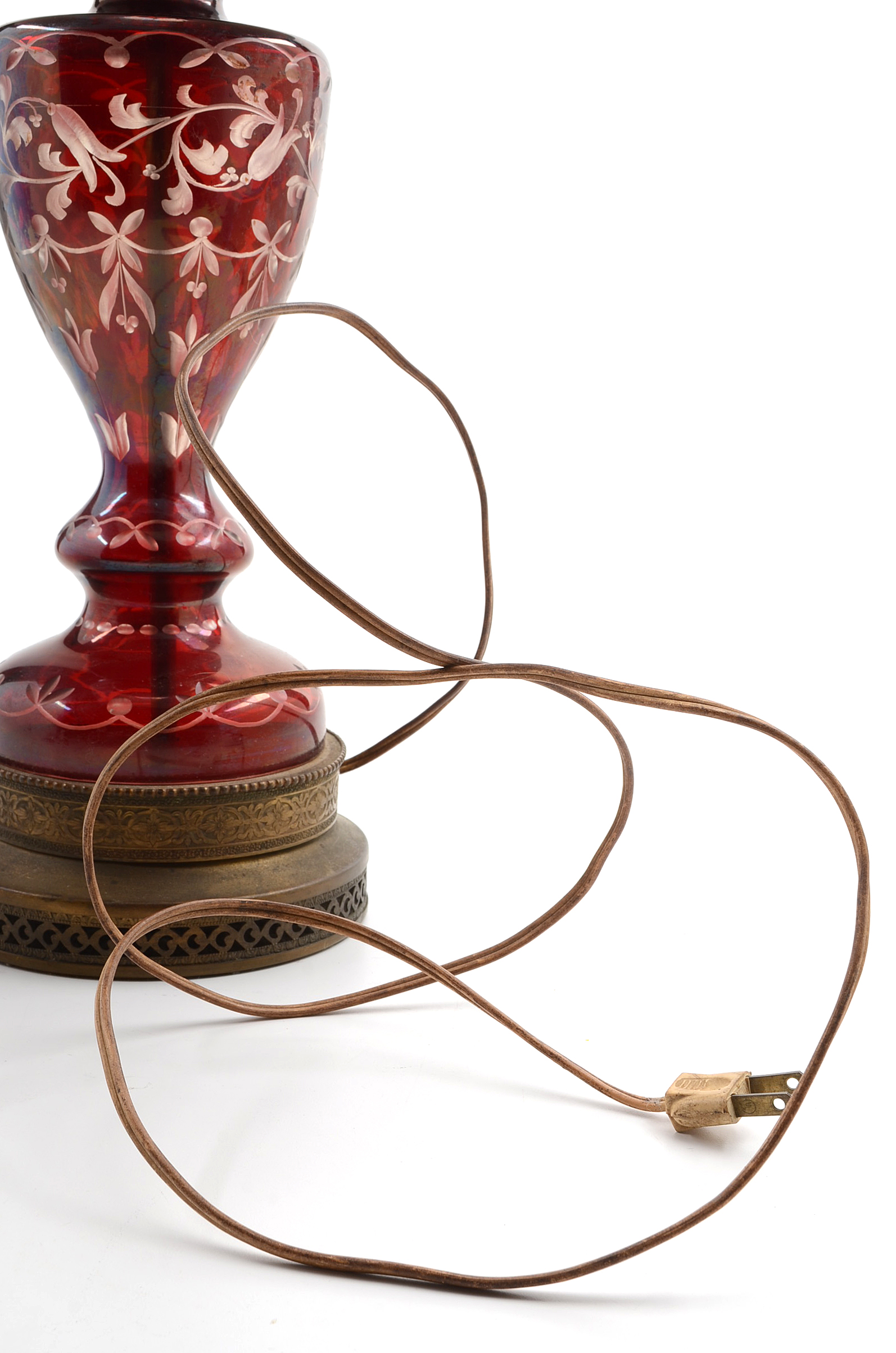 Vintage Ruby Cut to Clear Glass Table Lamps