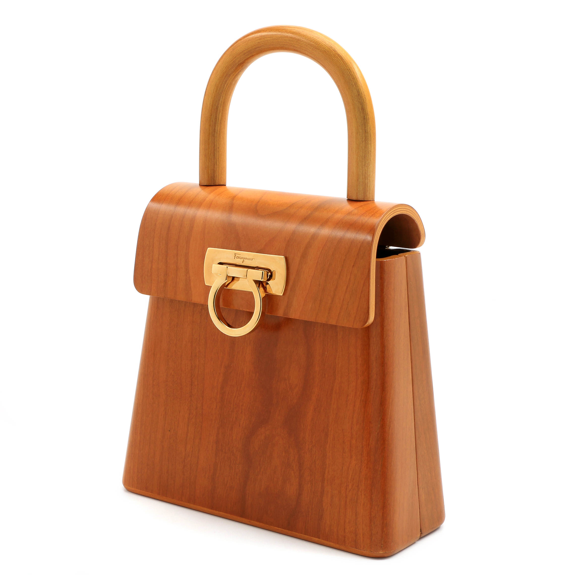 Vintage Salvatore Ferragamo Marrone "In The Wood"  Cherry Wood Handbag