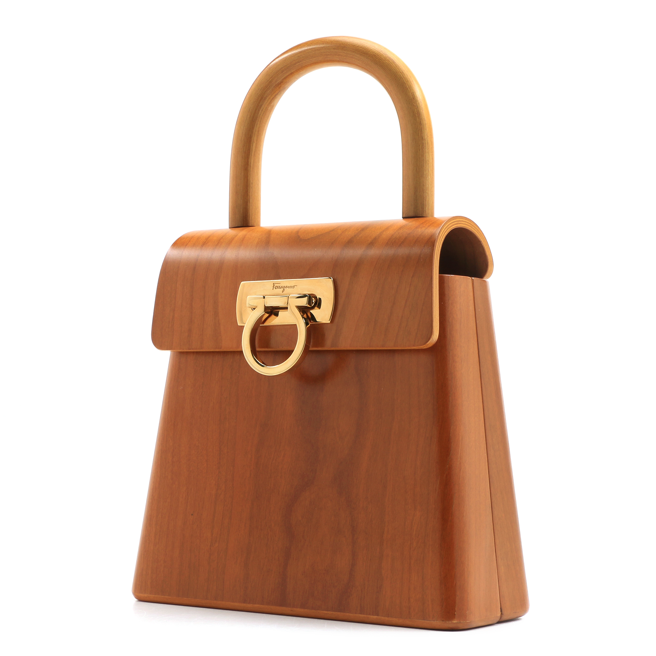 Vintage Salvatore Ferragamo Marrone "In The Wood"  Cherry Wood Handbag
