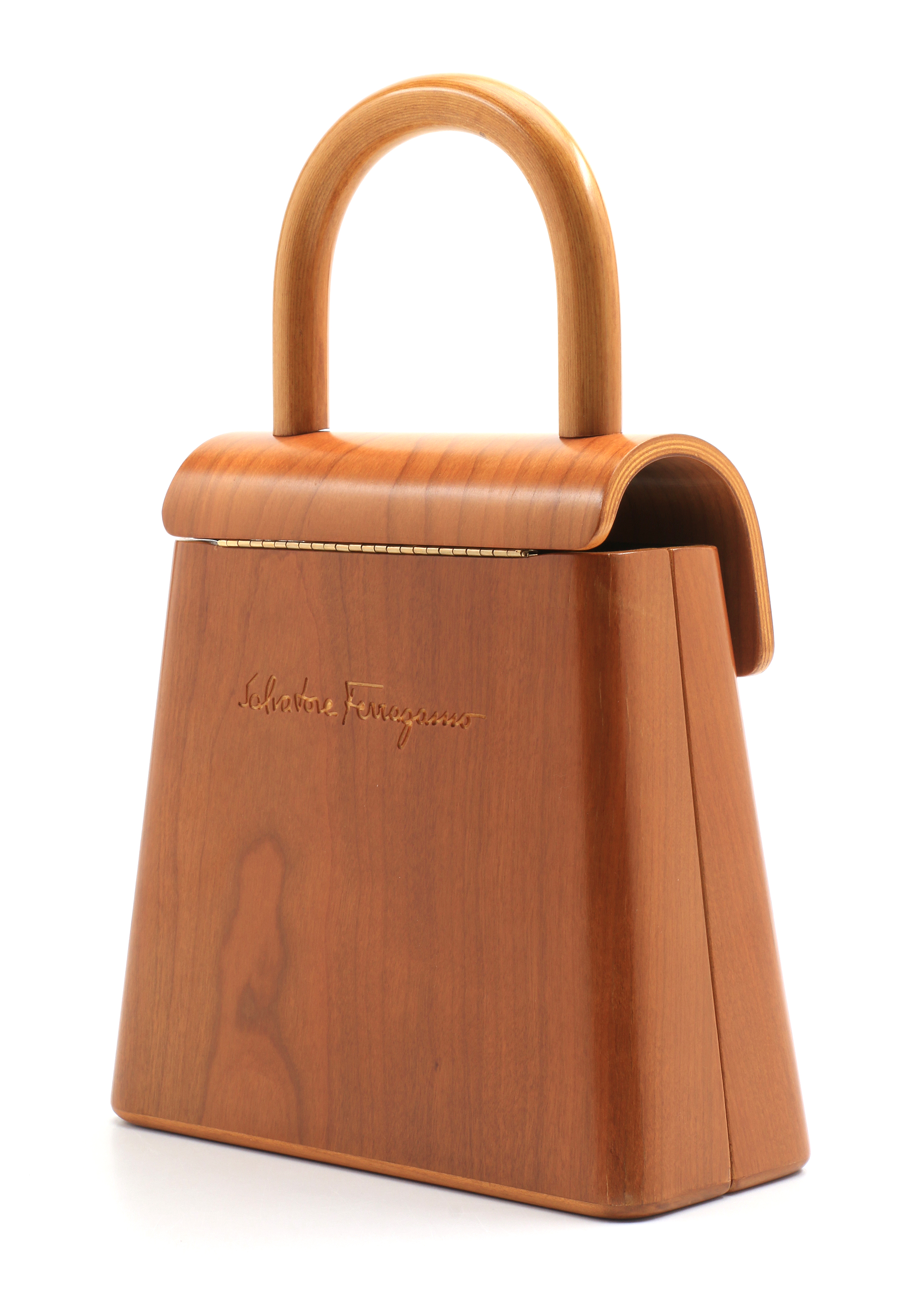 Vintage Salvatore Ferragamo Marrone "In The Wood"  Cherry Wood Handbag