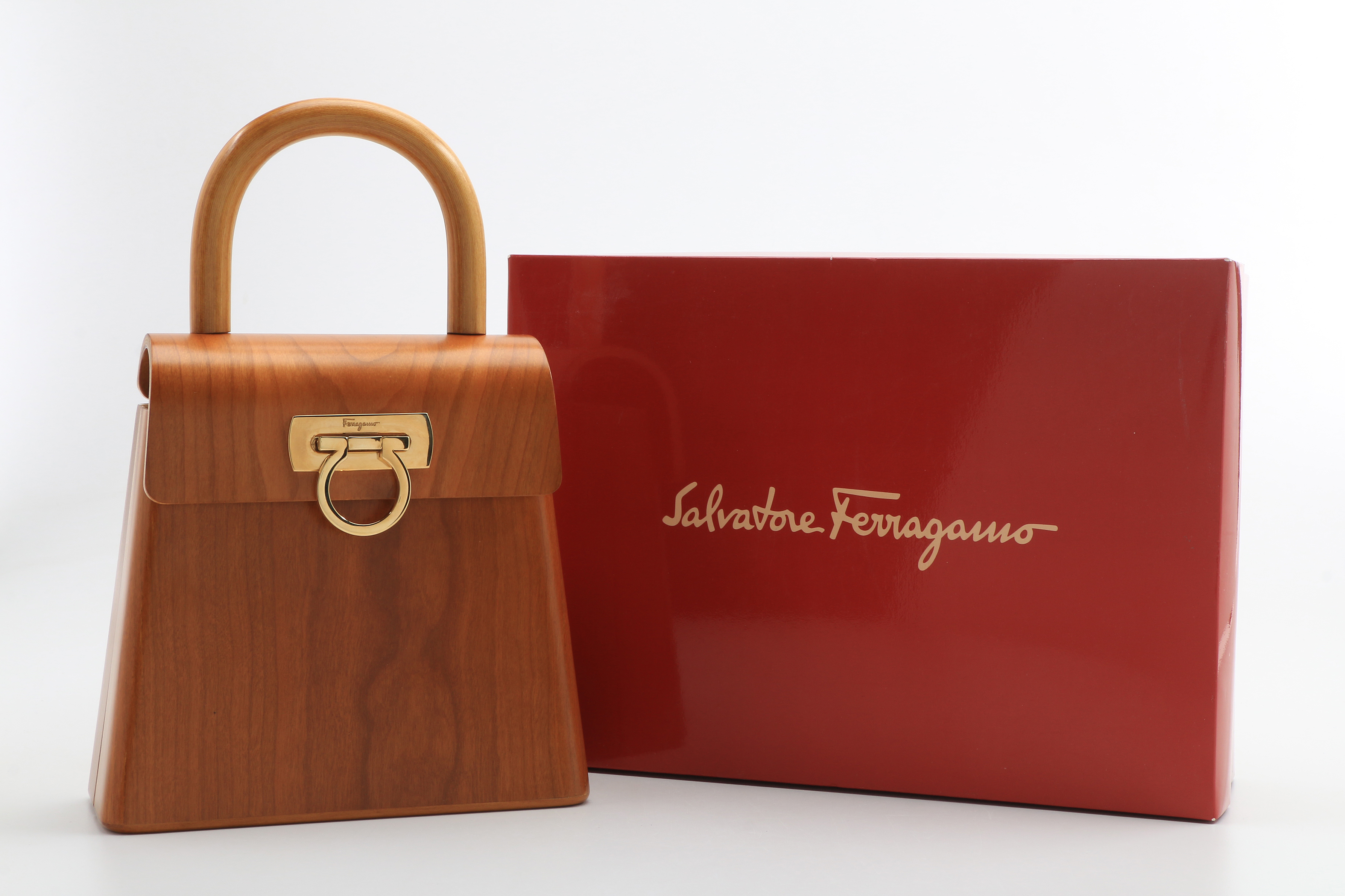 Vintage Salvatore Ferragamo Marrone "In The Wood"  Cherry Wood Handbag