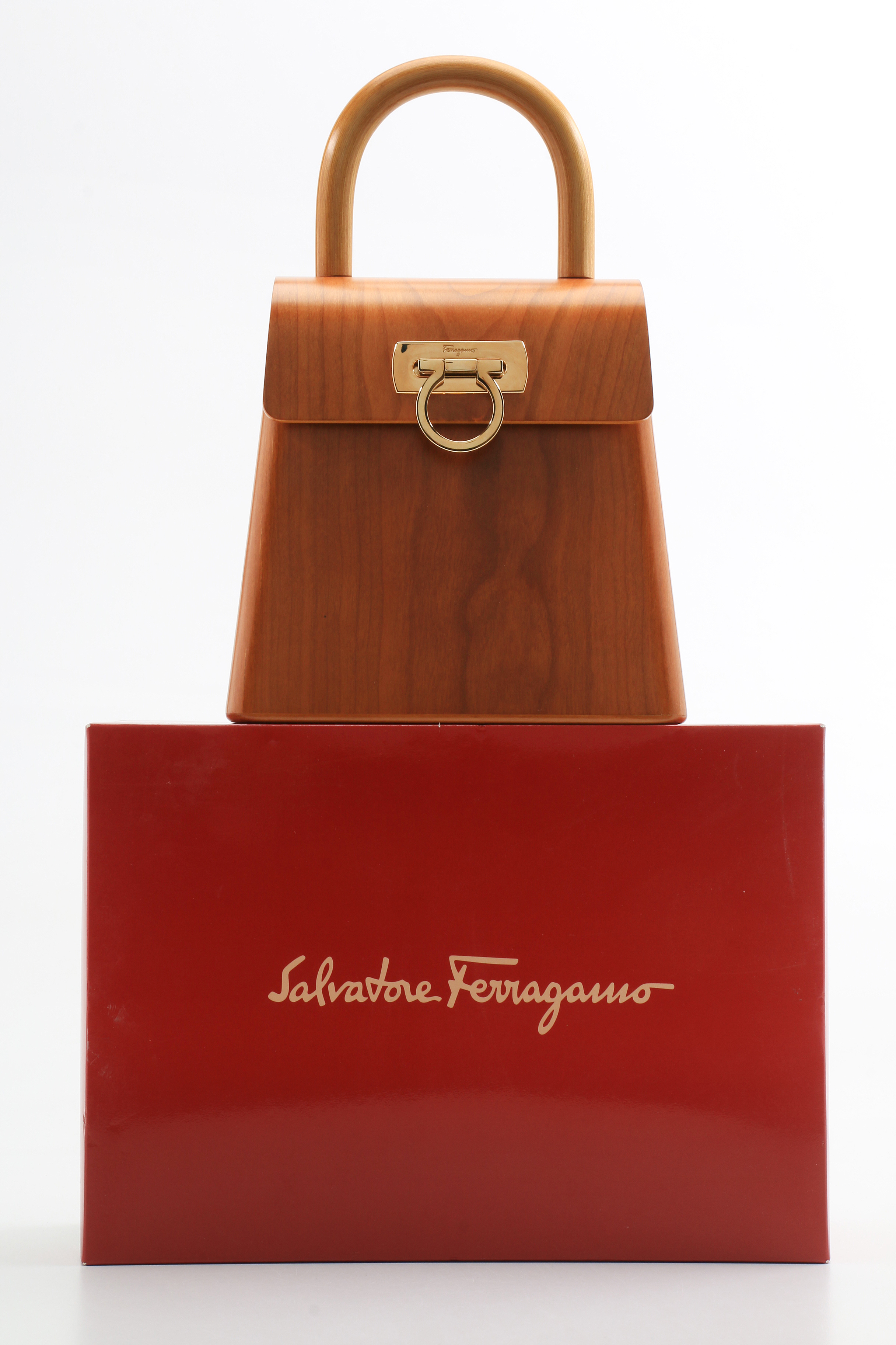Vintage Salvatore Ferragamo Marrone "In The Wood"  Cherry Wood Handbag