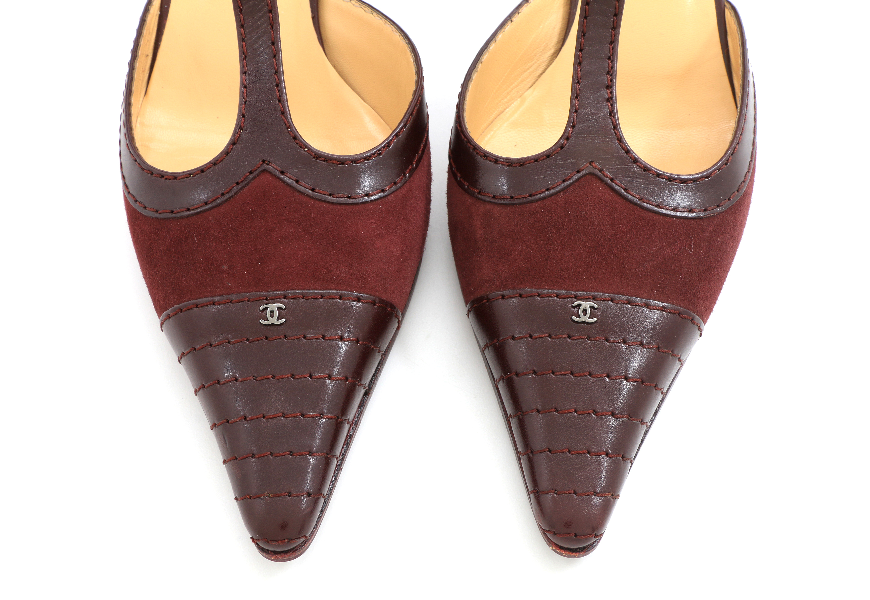 Chanel T-Strap Bordeaux Suede Spectator Pumps