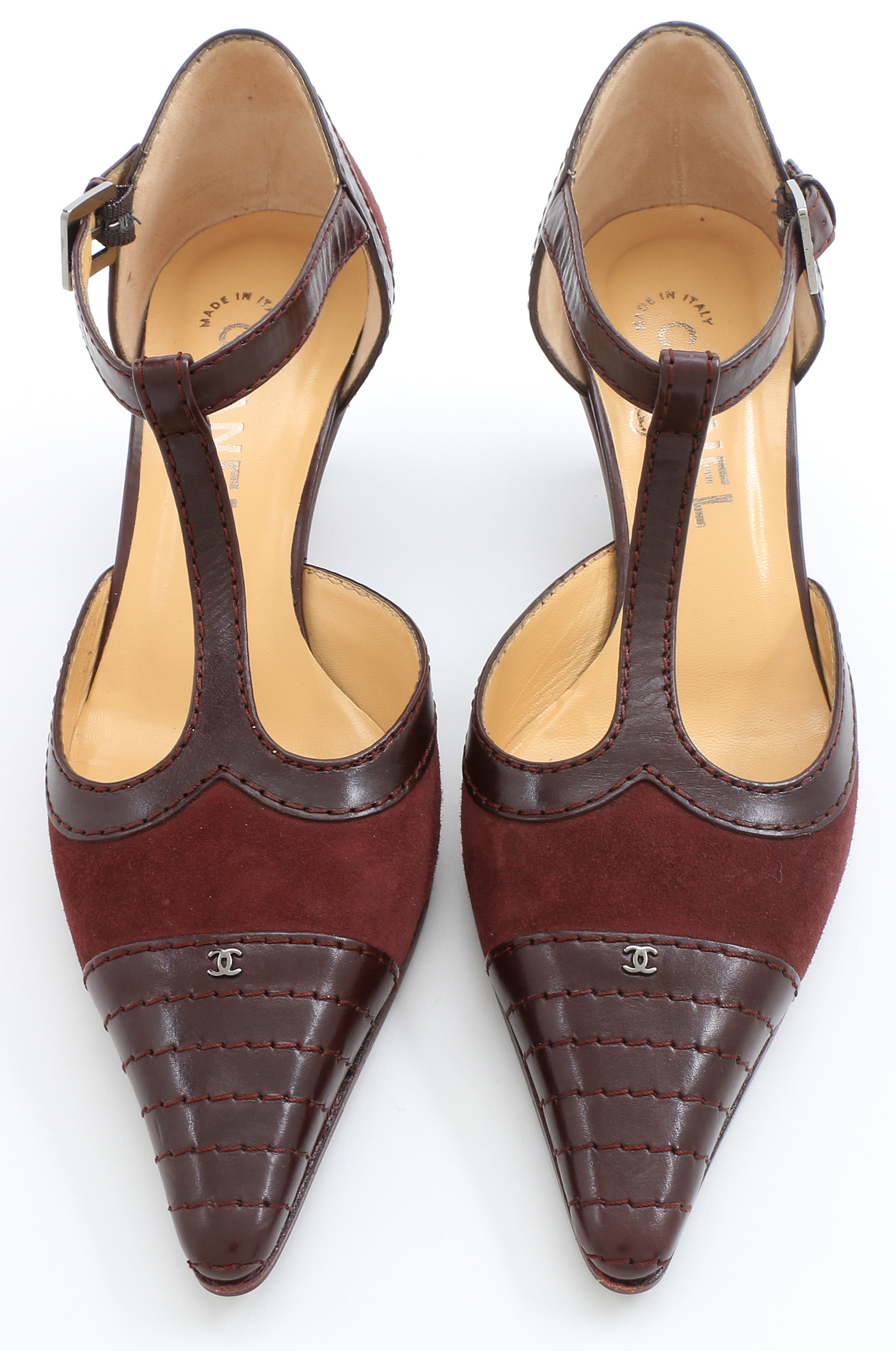 Chanel T-Strap Bordeaux Suede Spectator Pumps