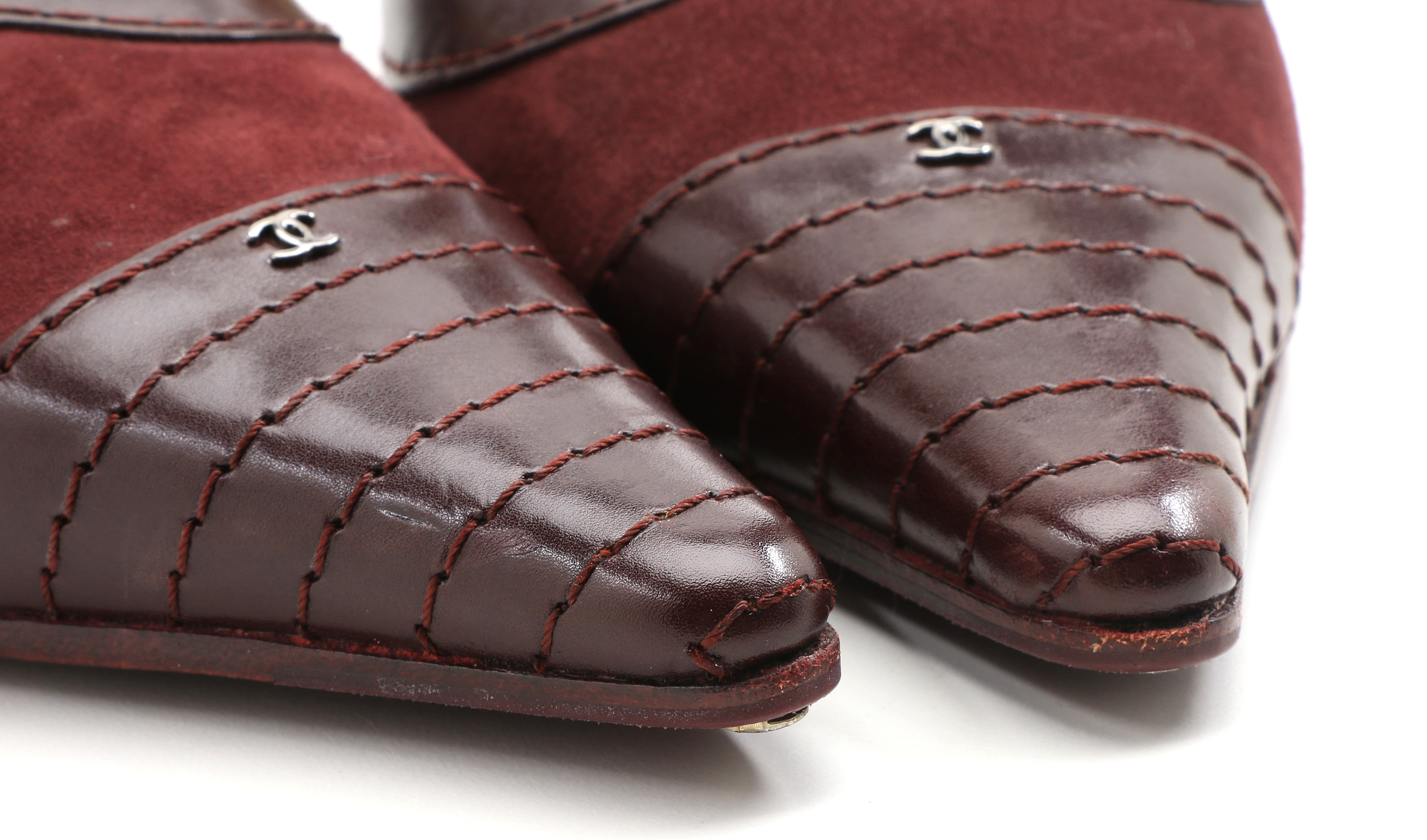 Chanel T-Strap Bordeaux Suede Spectator Pumps