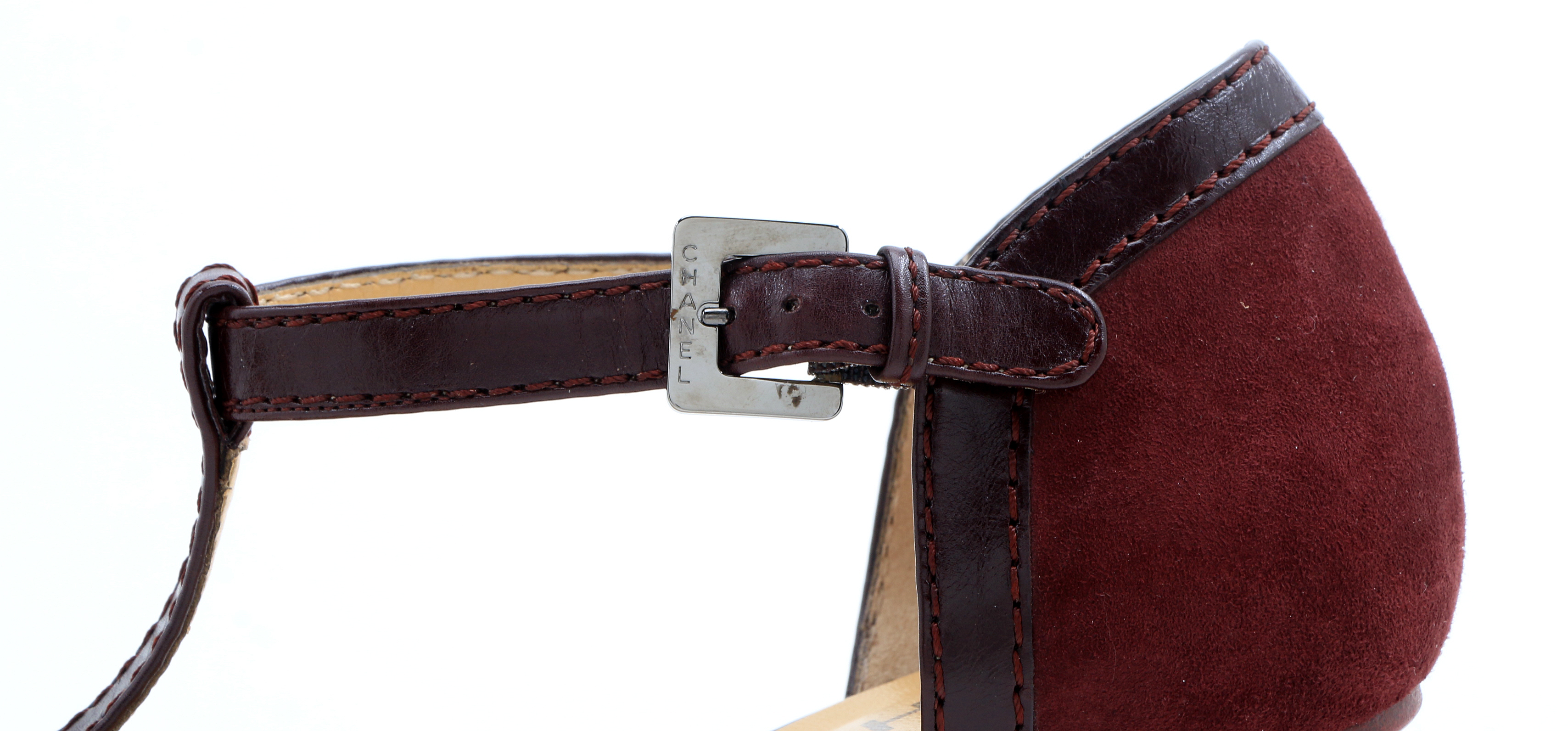 Chanel T-Strap Bordeaux Suede Spectator Pumps