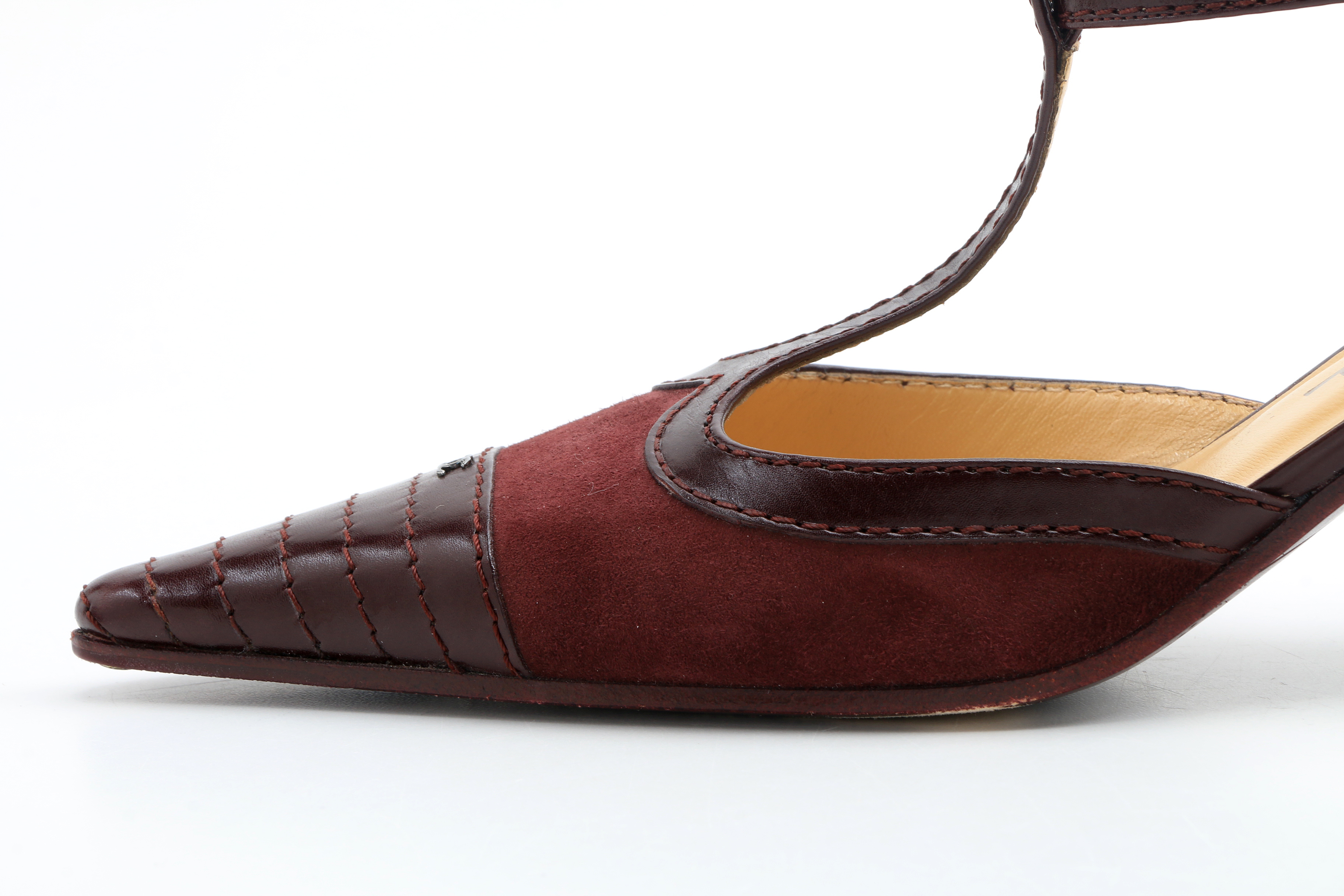 Chanel T-Strap Bordeaux Suede Spectator Pumps