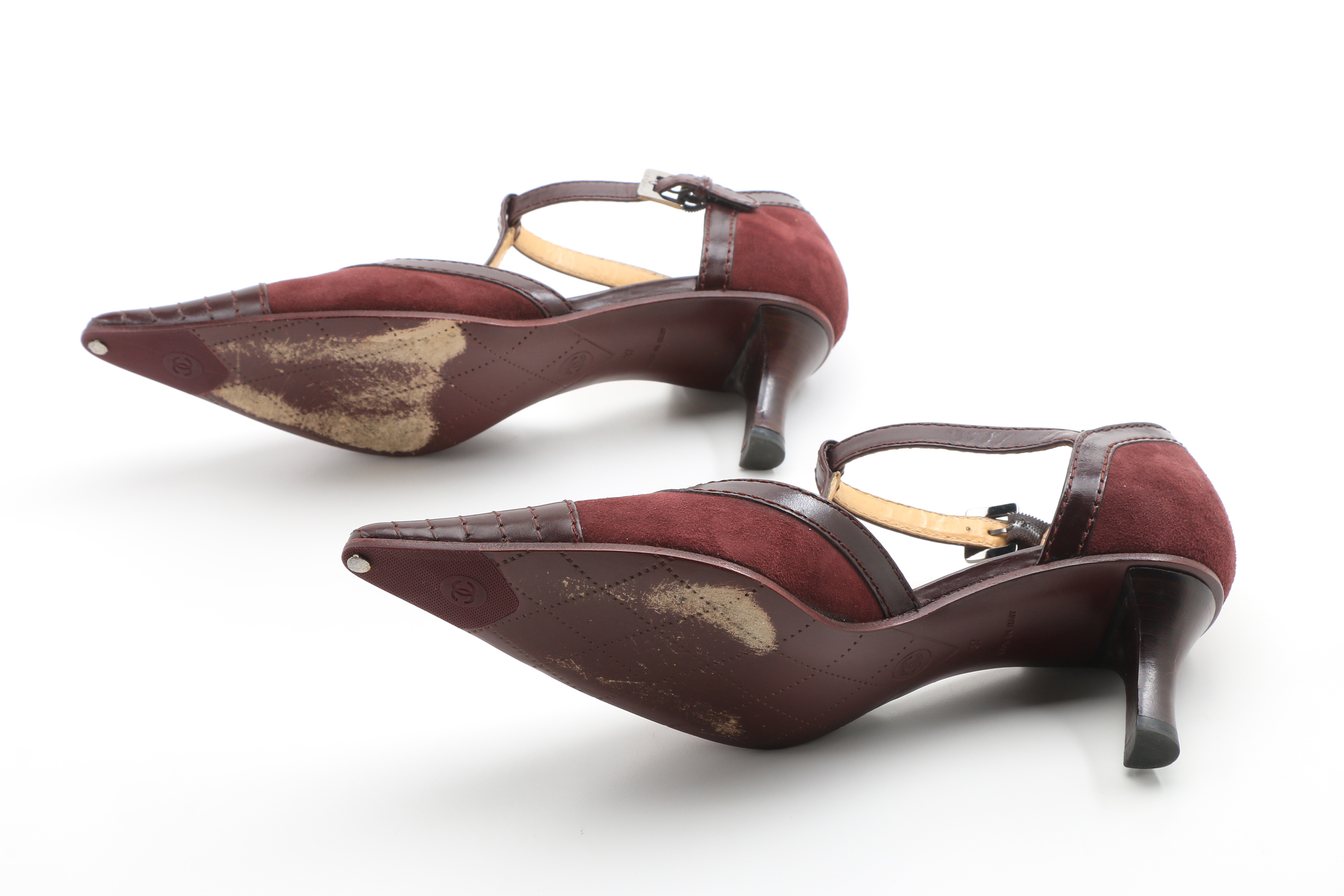 Chanel T-Strap Bordeaux Suede Spectator Pumps