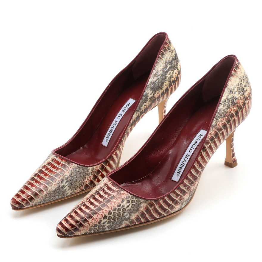 Manolo Blahnik "Newcio" Snake Skin Pump