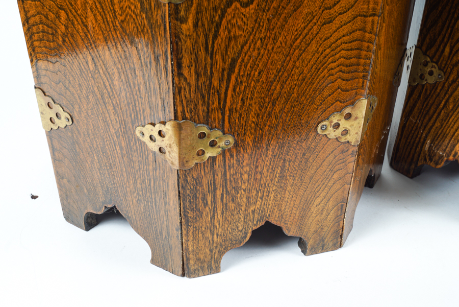 Vintage Octagonal Wood and Brass Korean Locking Hat Boxes