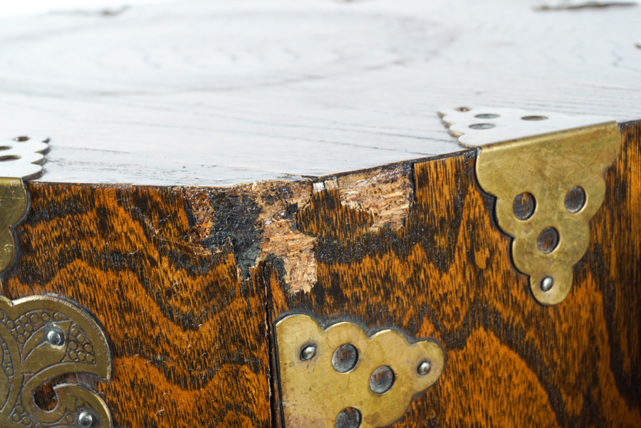 Vintage Octagonal Wood and Brass Korean Locking Hat Boxes