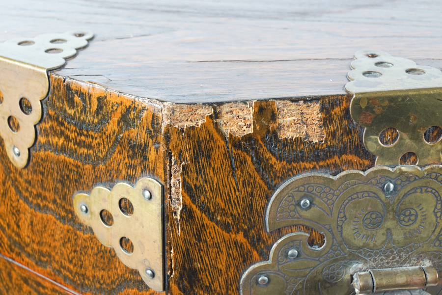 Vintage Octagonal Wood and Brass Korean Locking Hat Boxes