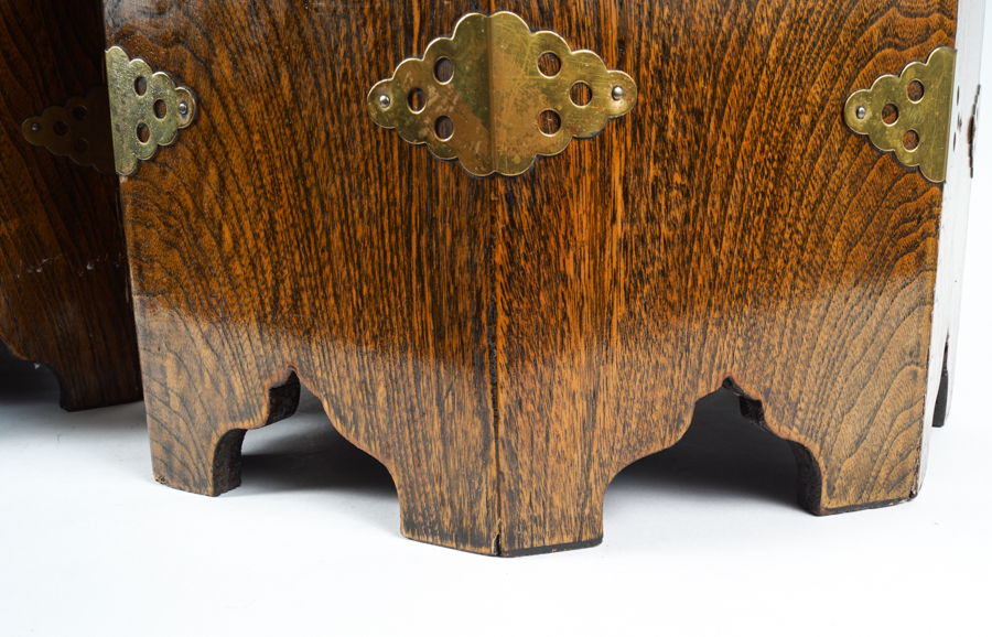 Vintage Octagonal Wood and Brass Korean Locking Hat Boxes